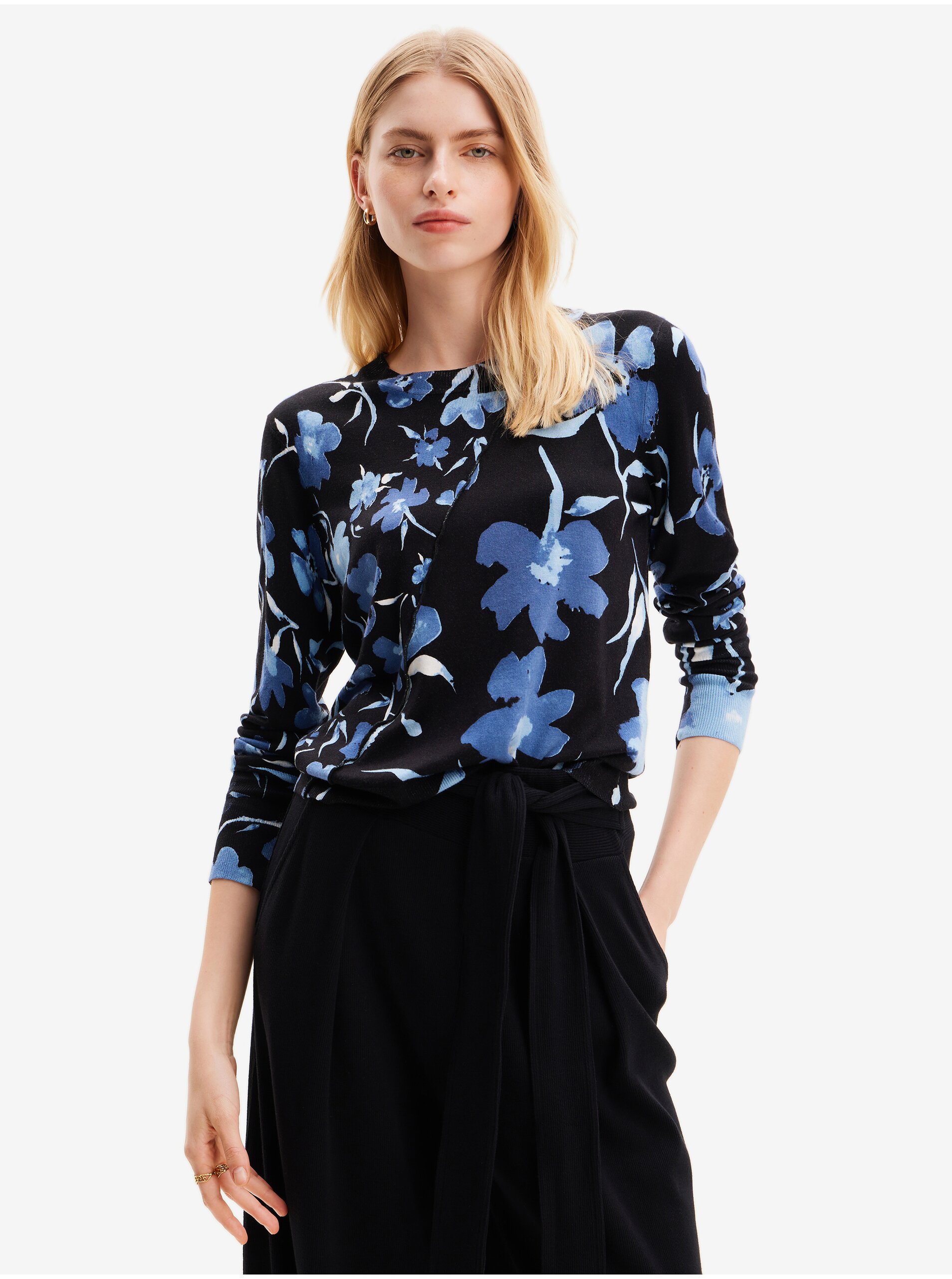 Blue-Black Women's Floral Sweater Desigual Darky - Women