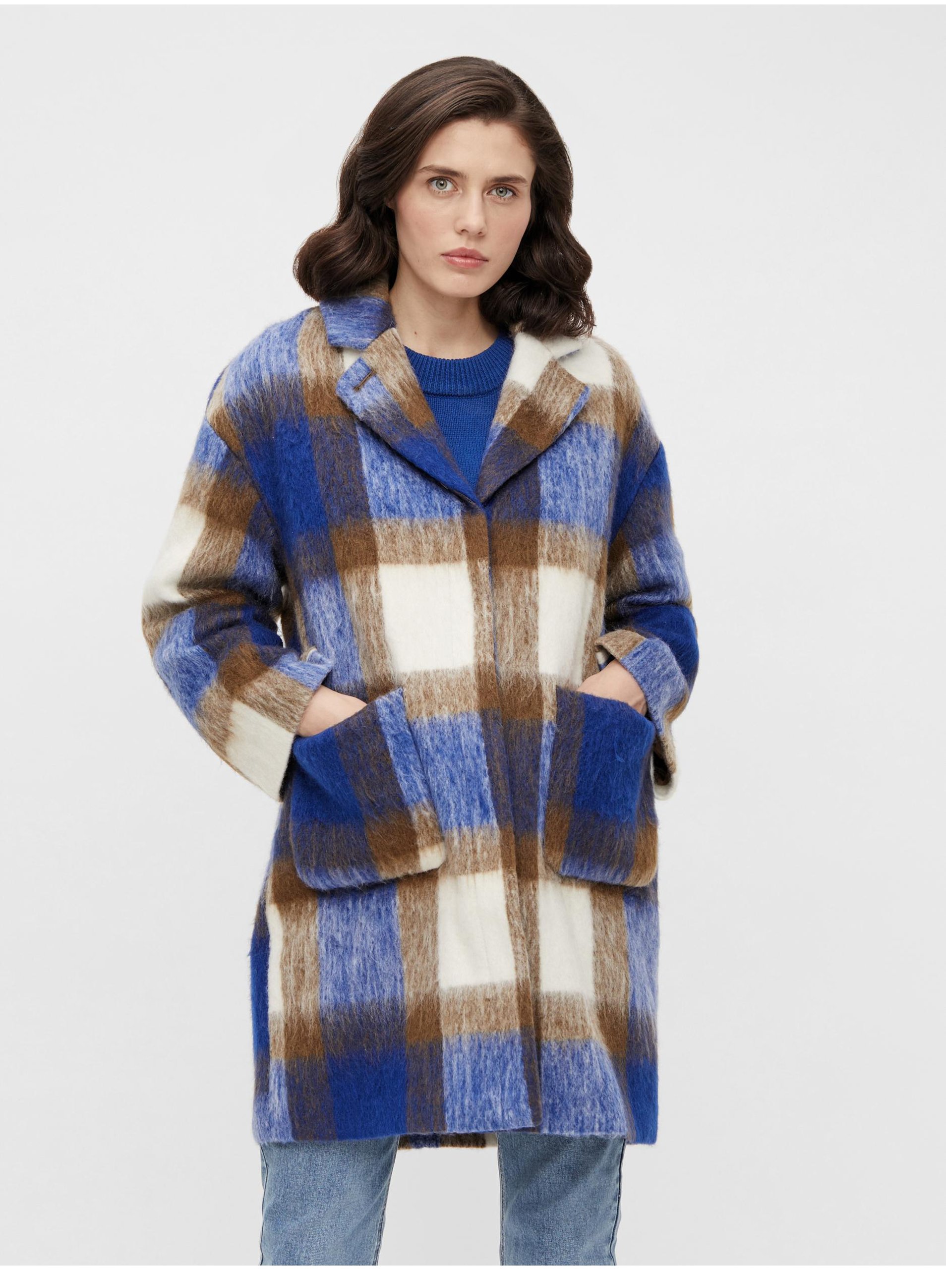 Brown-blue Plaid Coat With An Admixture Of Wool . OBJECT Nina - Women