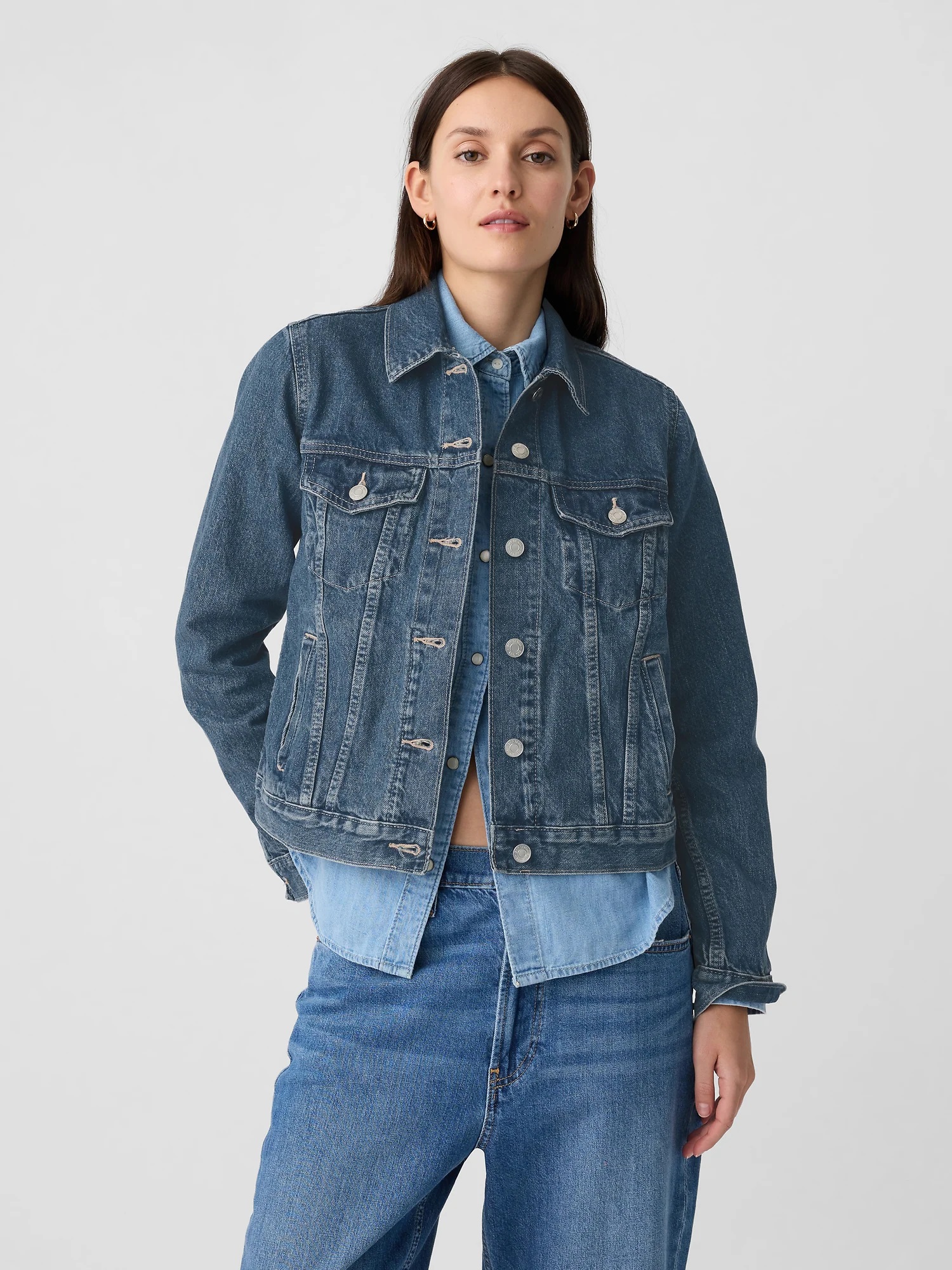 Jachete din denim pentru femei GAP - albastru inchis