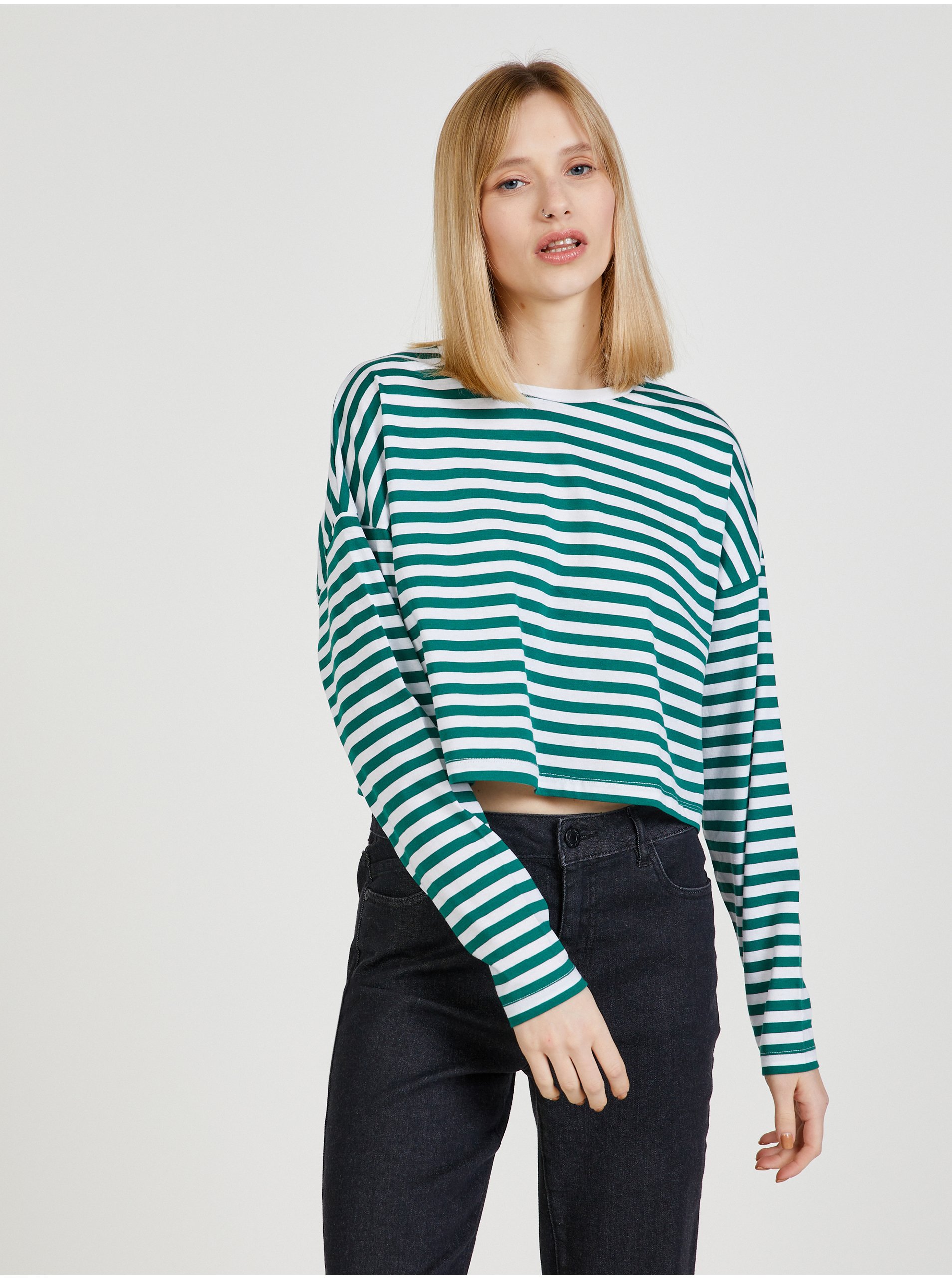 White And Green Striped T-Shirt Noisy May Frida - Women