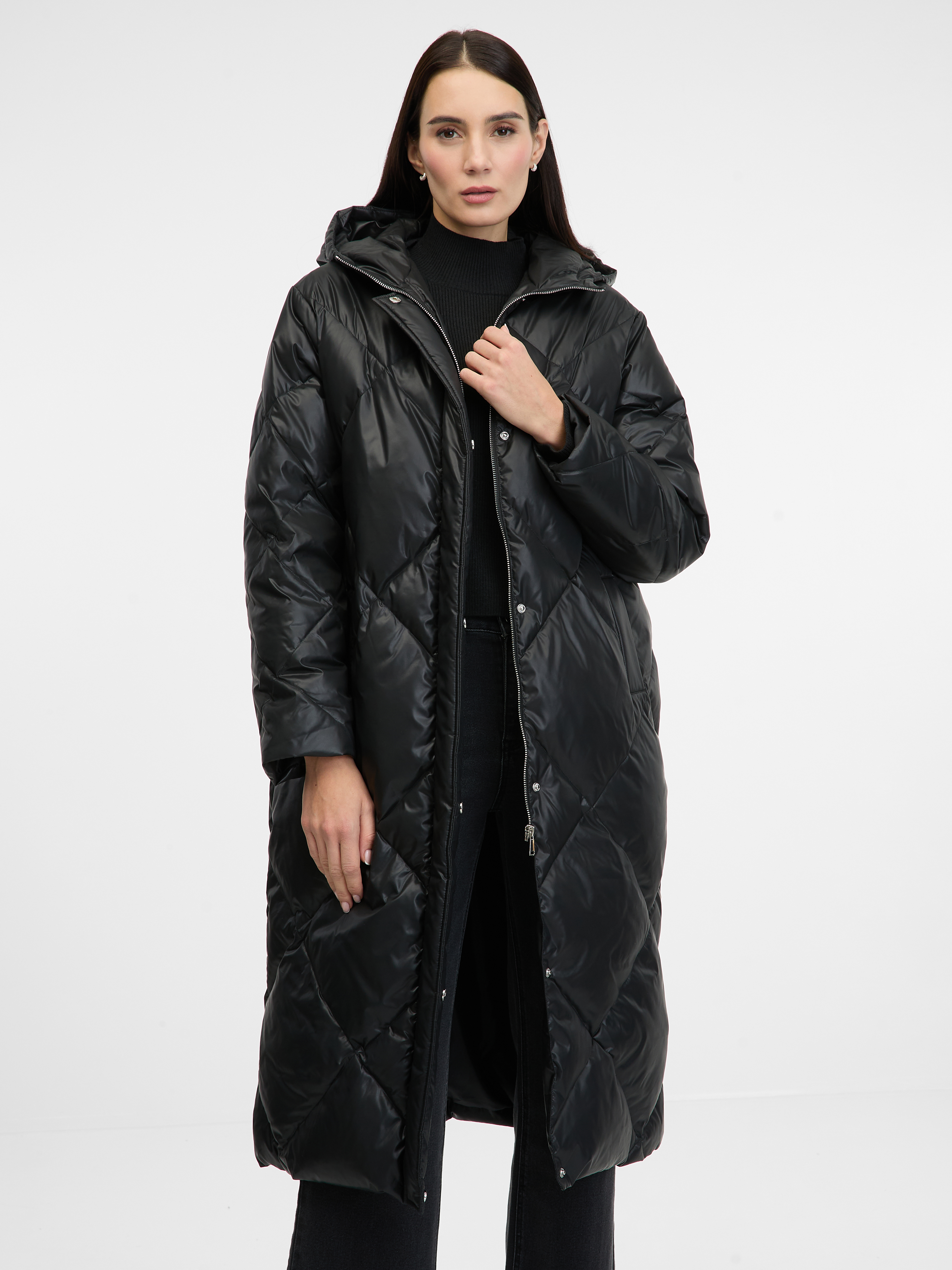 Black womens quilted down jacket ORSAY - Womens