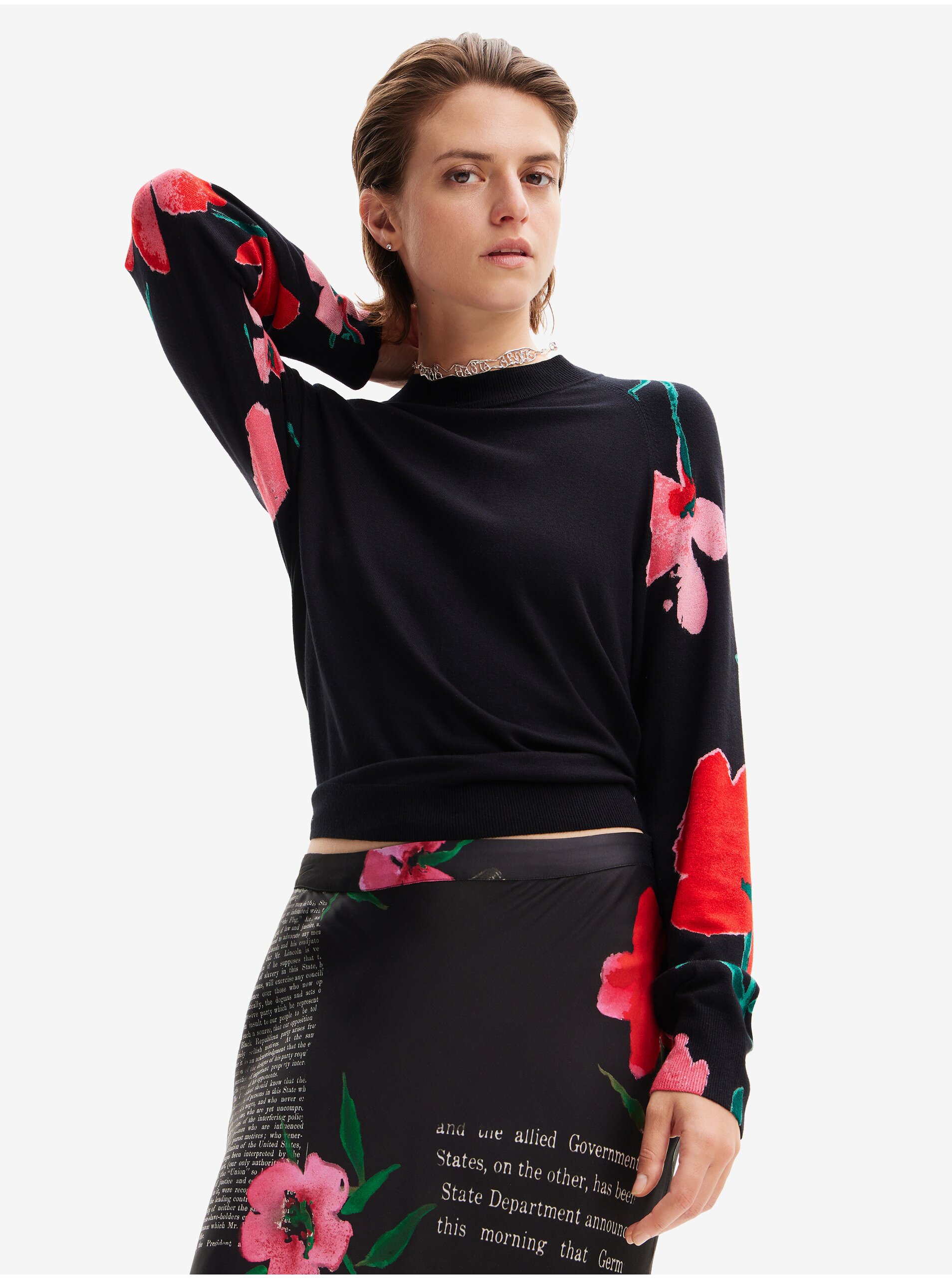 Black women's floral sweater Desigual Demis - Women