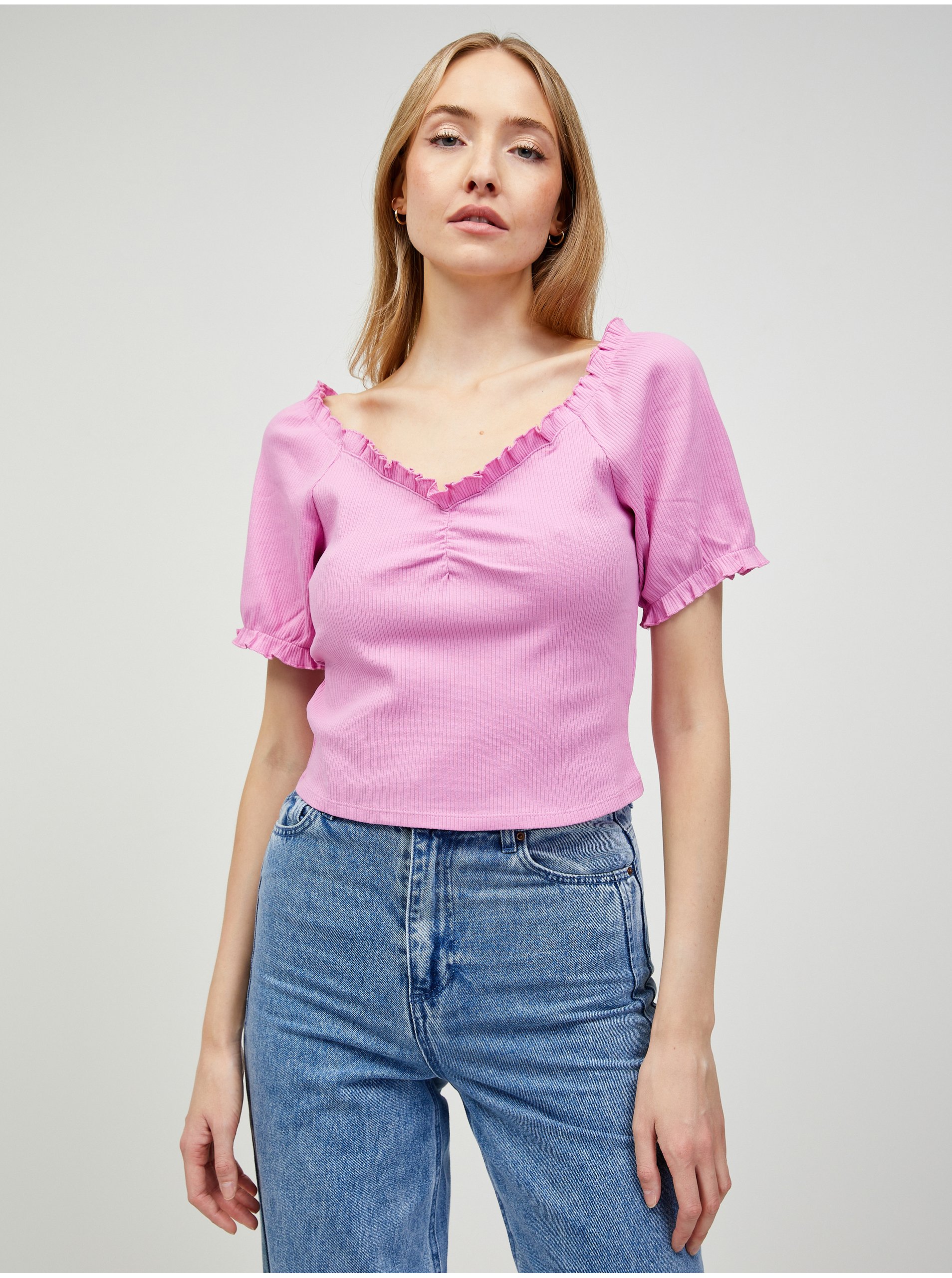 Růžový crop top Pieces Tegan