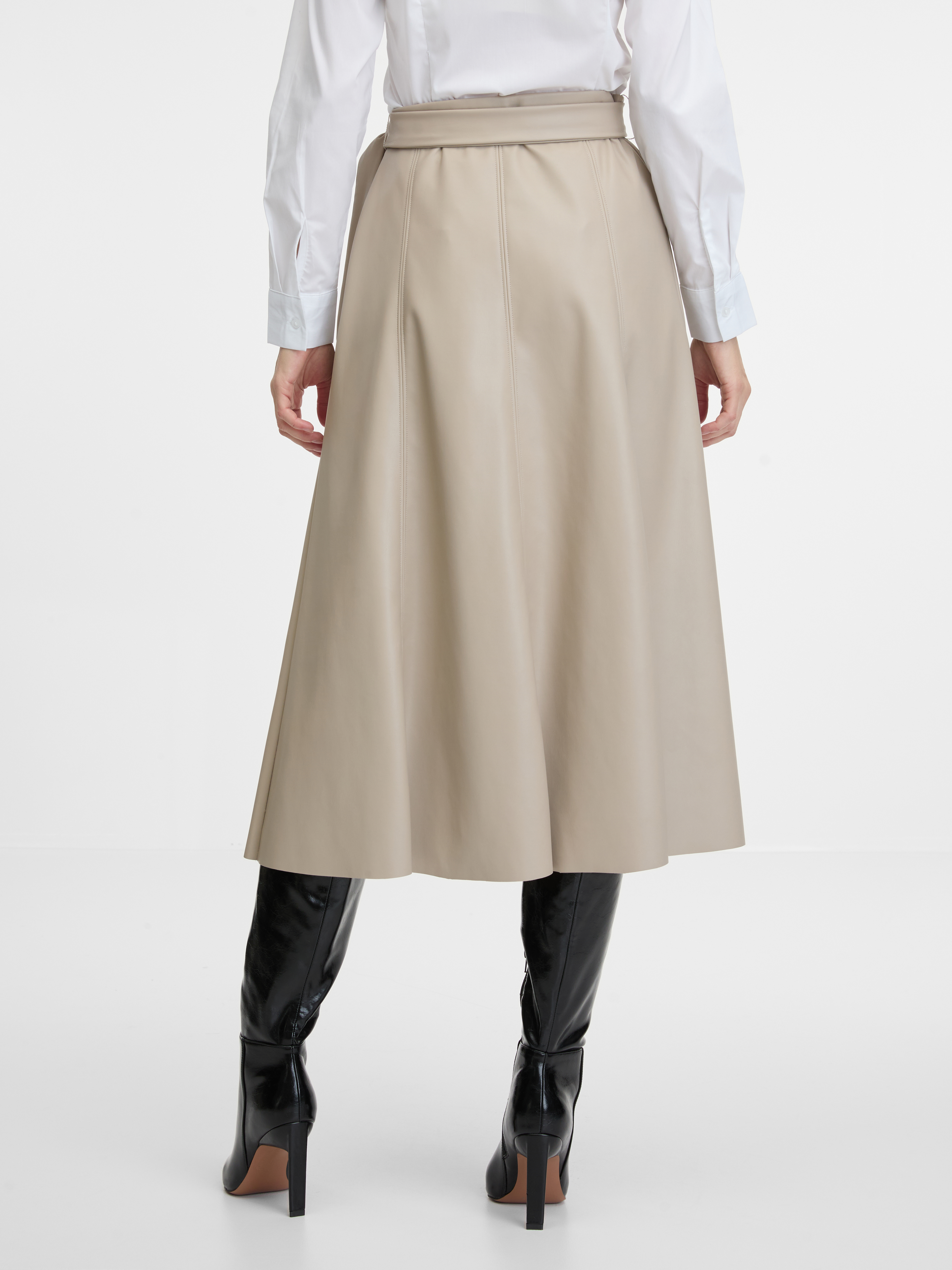 Beige women&#039;s faux leather midi skirt ORSAY - Women&#039;s