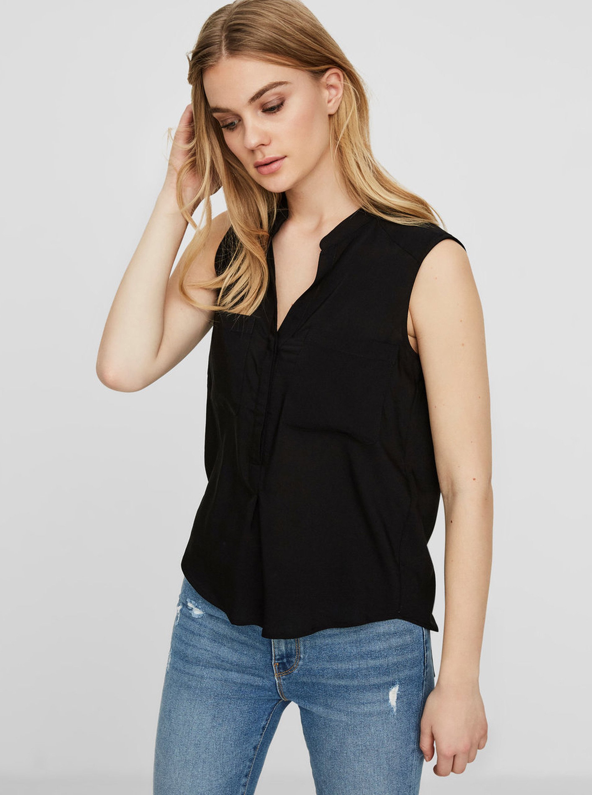 Black translucent sleeveless blouse VERO MODA Erika