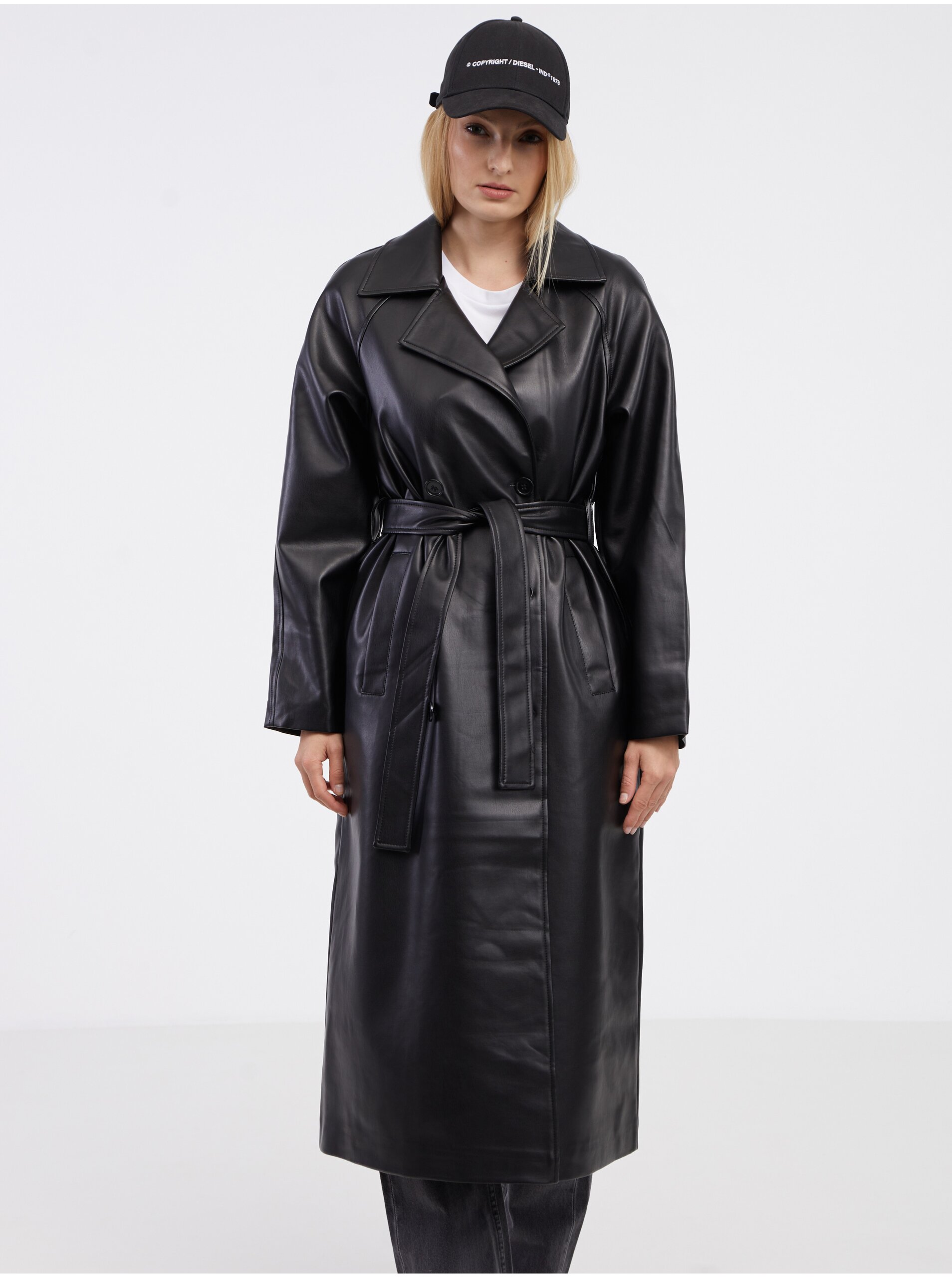 Black Leatherette Coat ONLY Sofia - Ladies