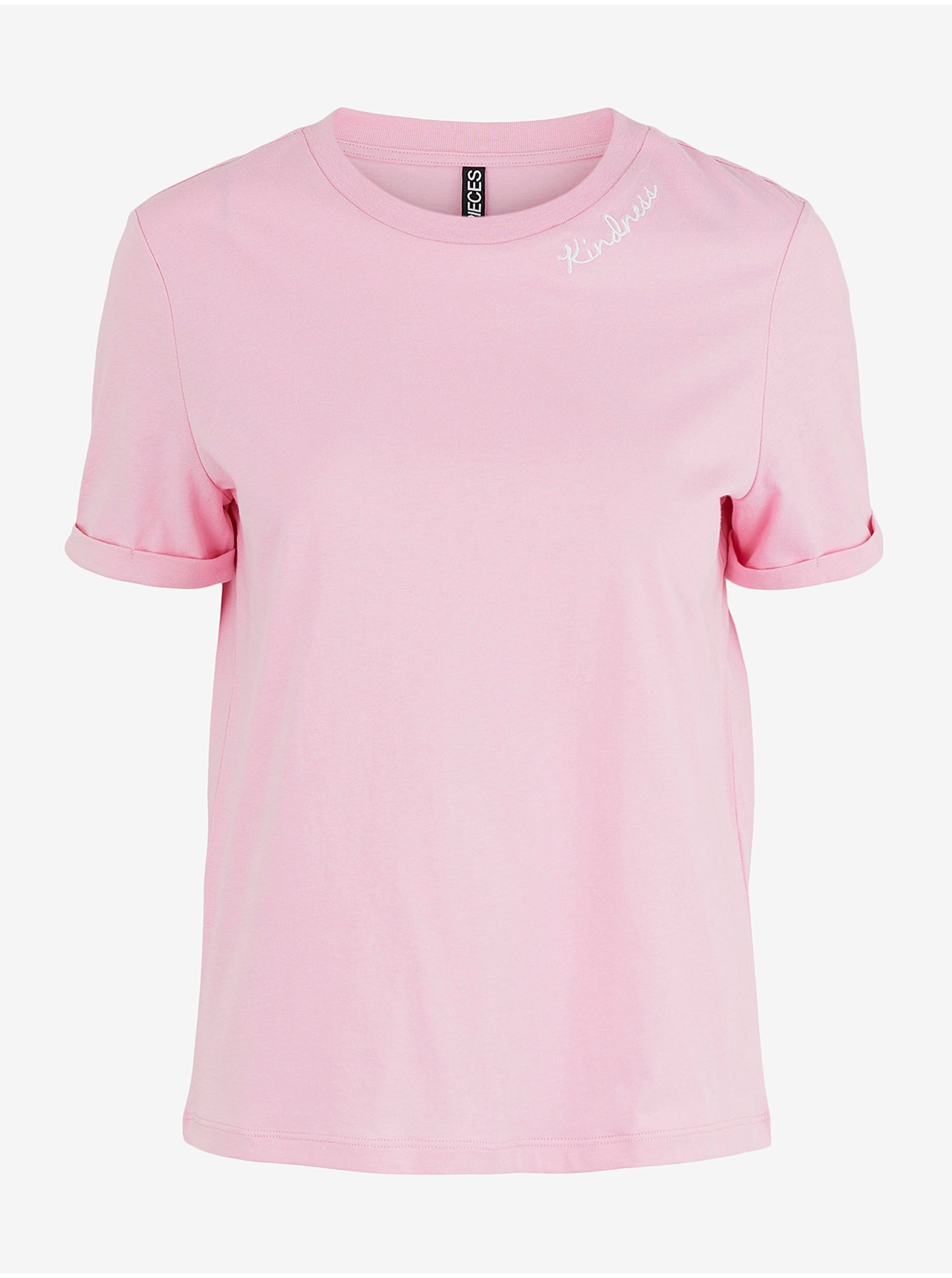 Levně Růžové tričko s nápisem Pieces Velune - Dámské