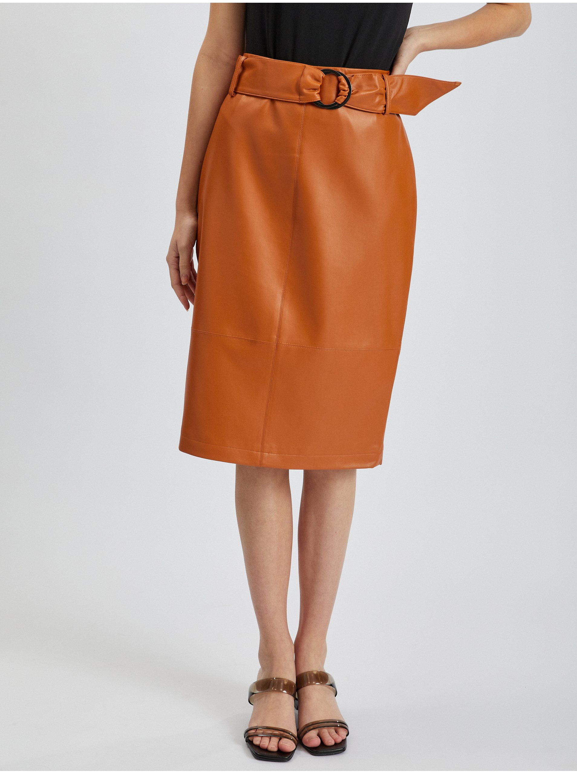Orsay Brown Women's Pencil Leatherette Skirt - Women