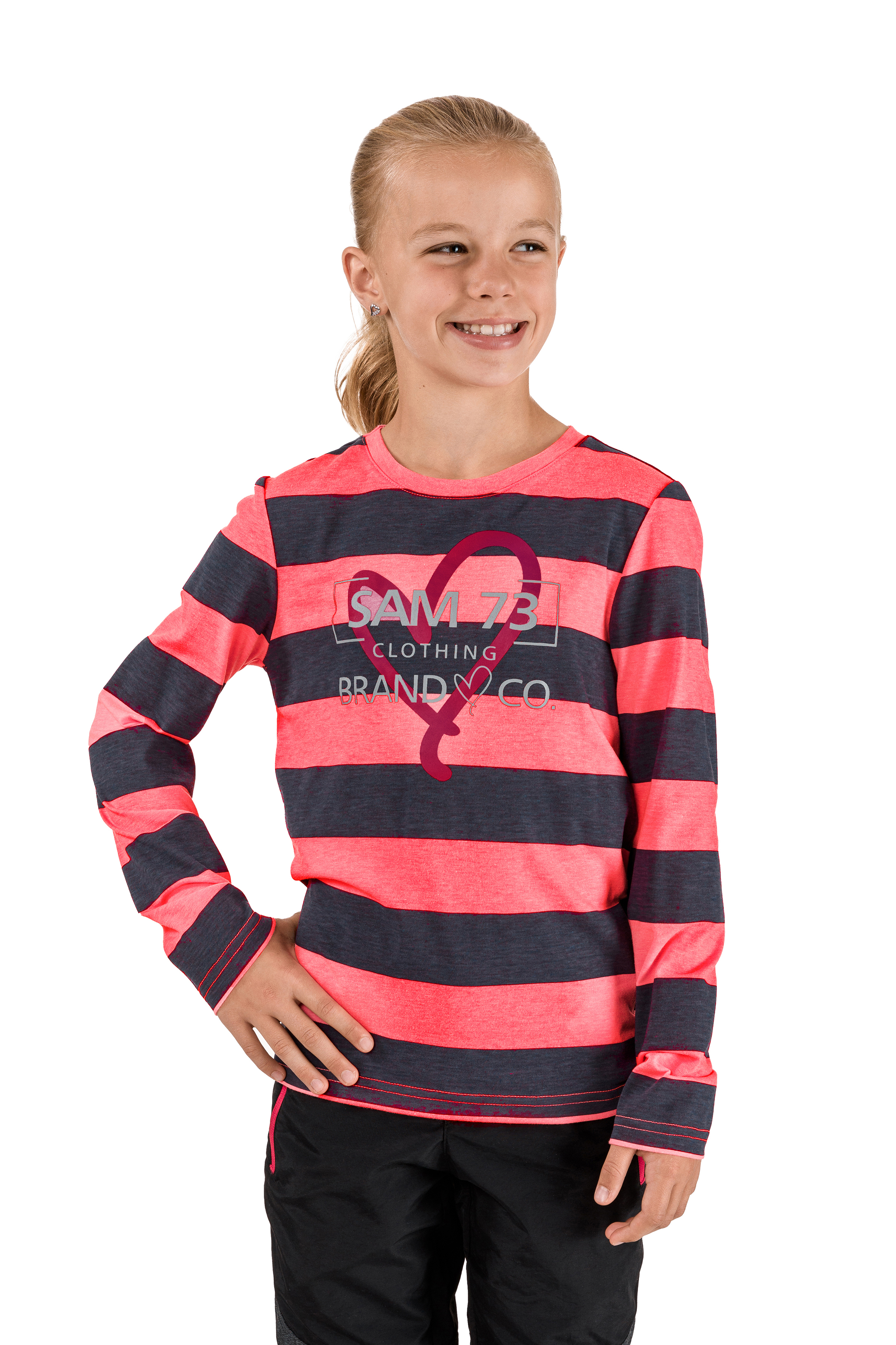Pink-grey girly striped T-shirt SAM 73