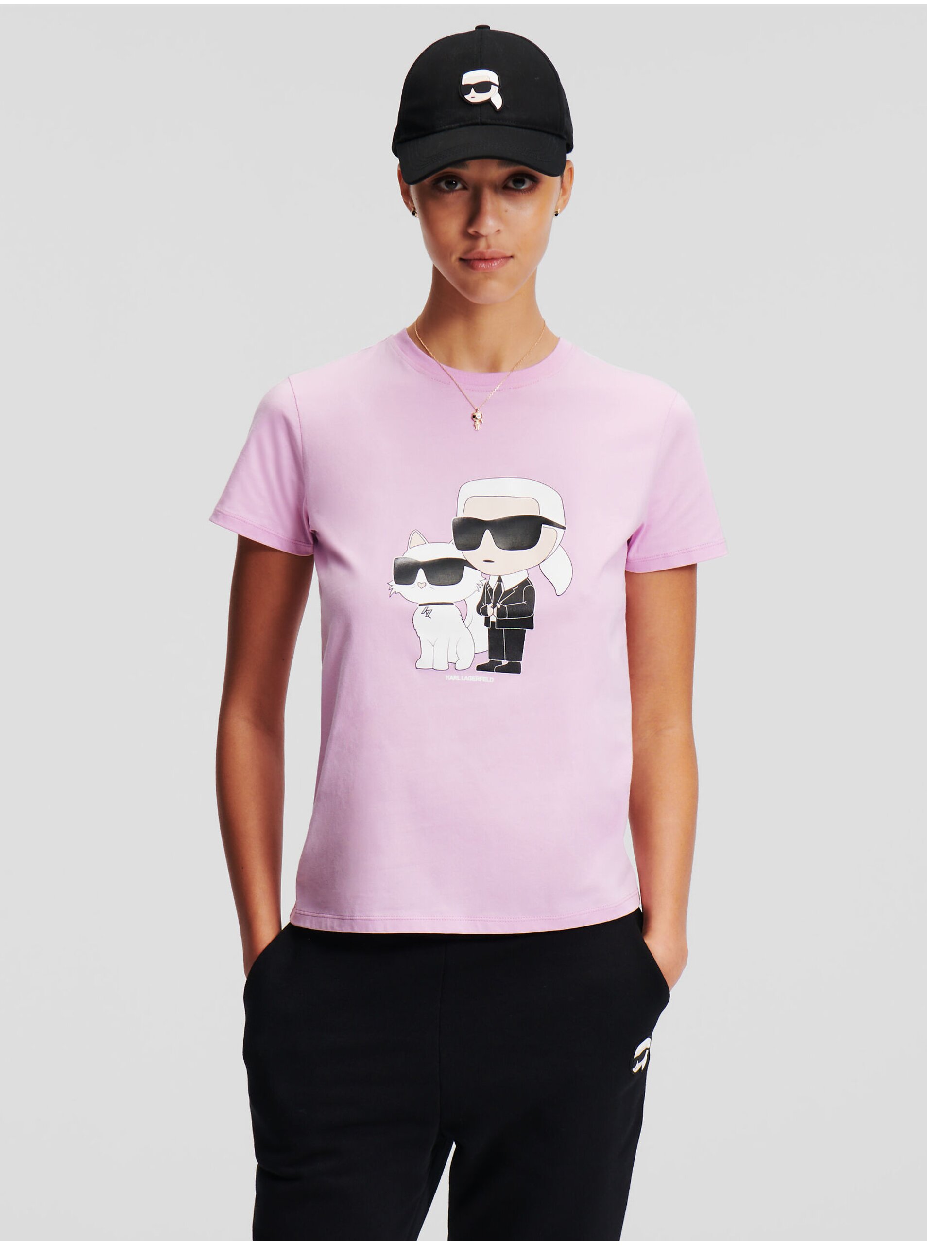 Women's light pink T-shirt KARL LAGERFELD Ikonik 2.0 - Women