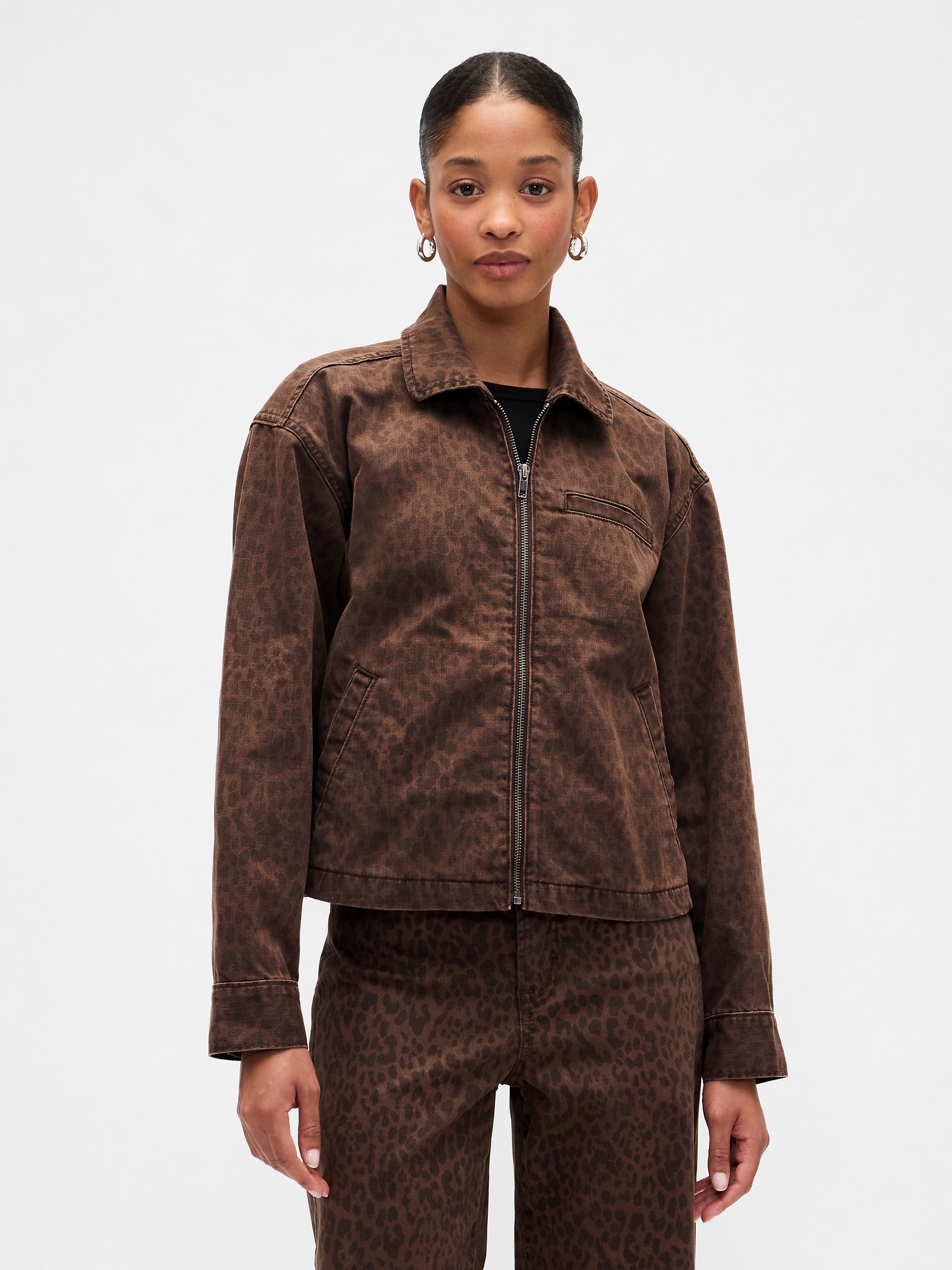 GAP džínová crop bunda s leopardím vzorem