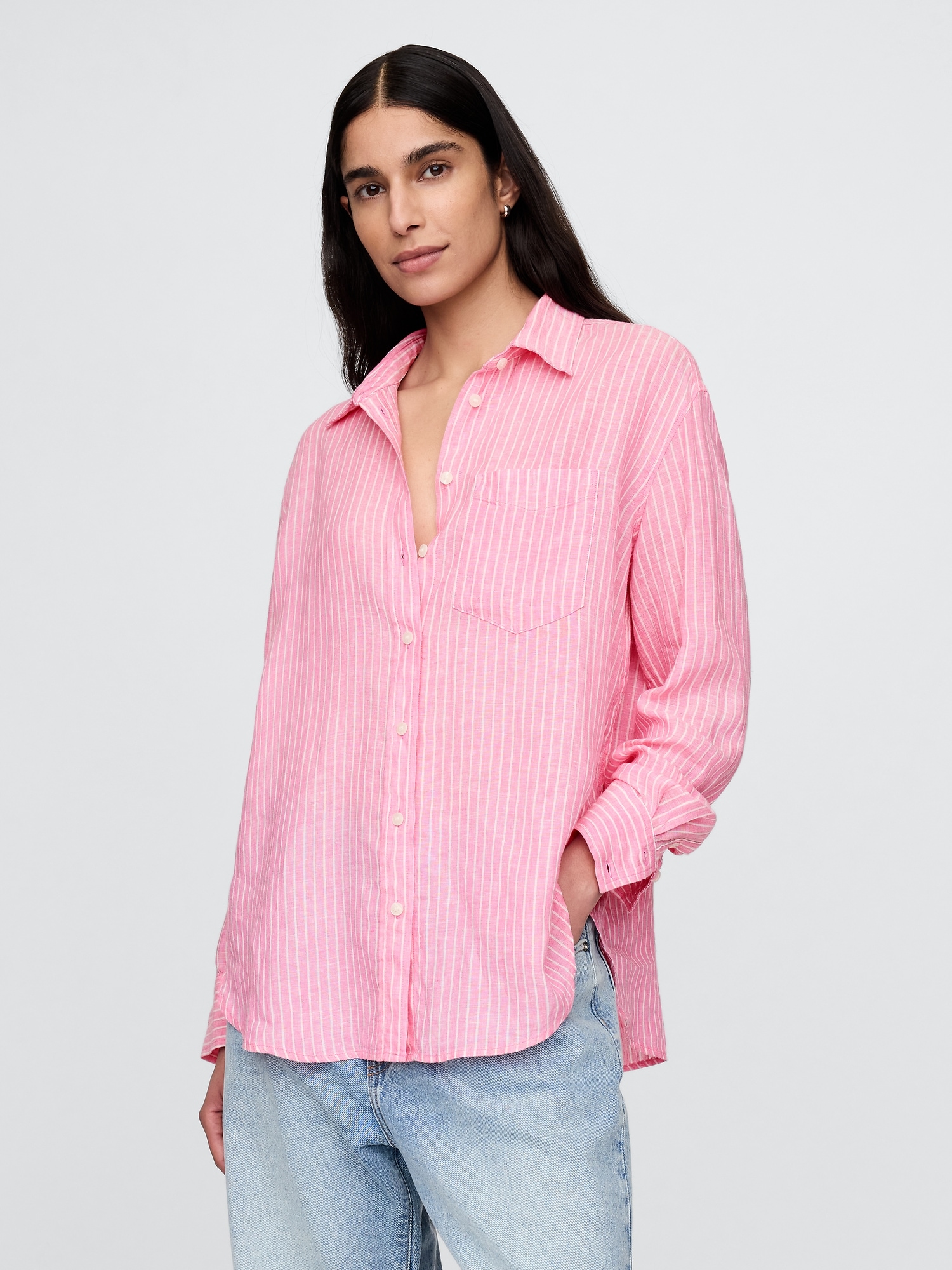 GAP Linen Oversize Shirt Big Shirt - Womens