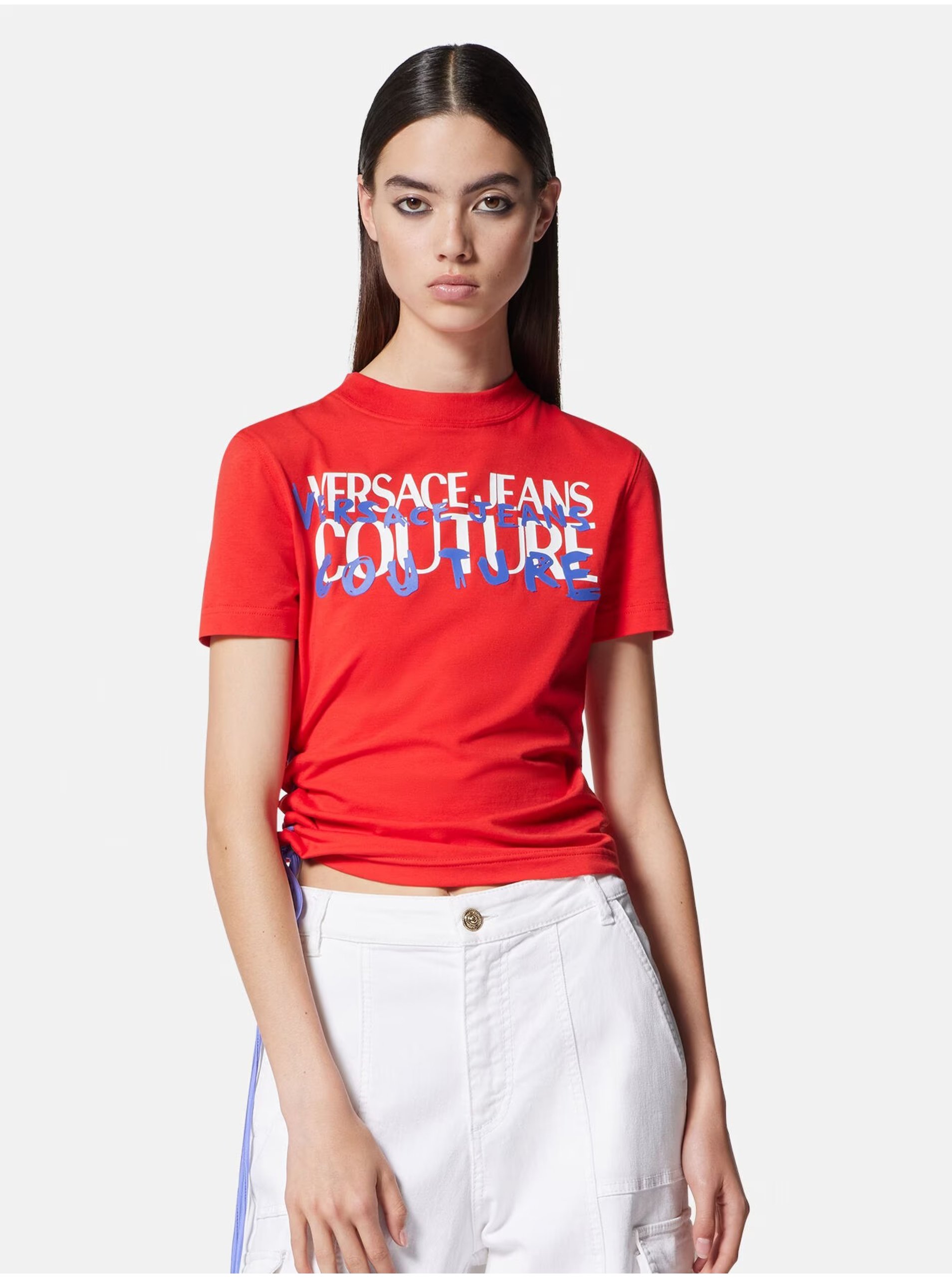 Levně Červené dámské tričko Versace Jeans Couture - Dámské