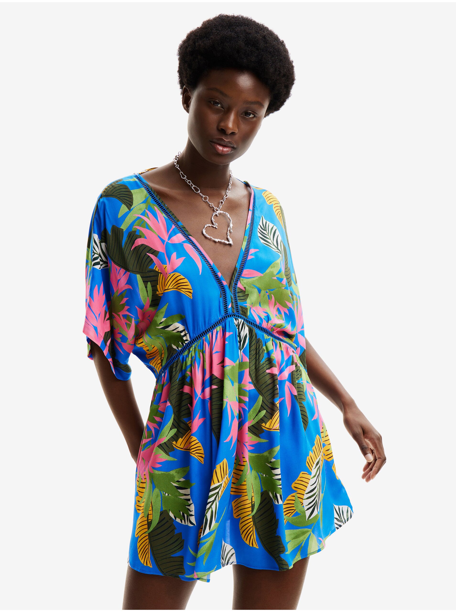 Blue Women's Floral Beach Dress Desigual Top Tropical Party - Women