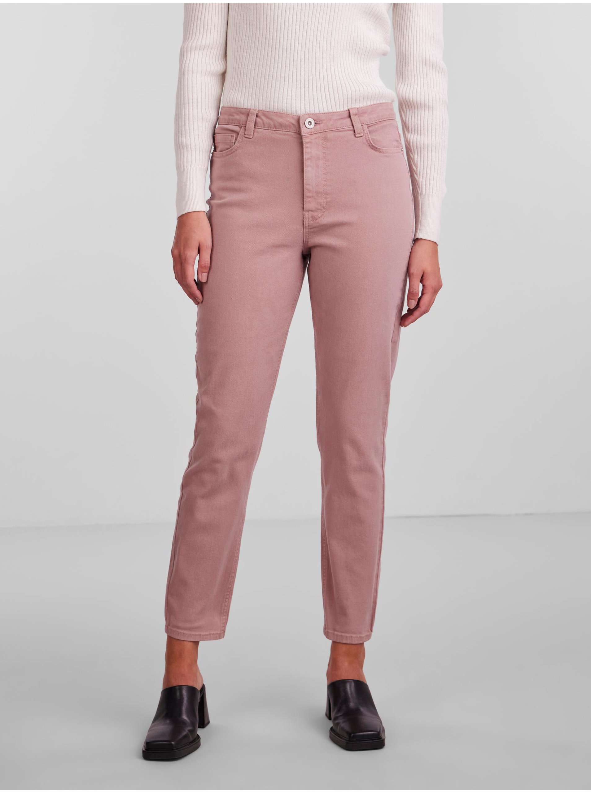 Pink Women's Cropped Mom Fit Jeans Pieces Kesia - Women's