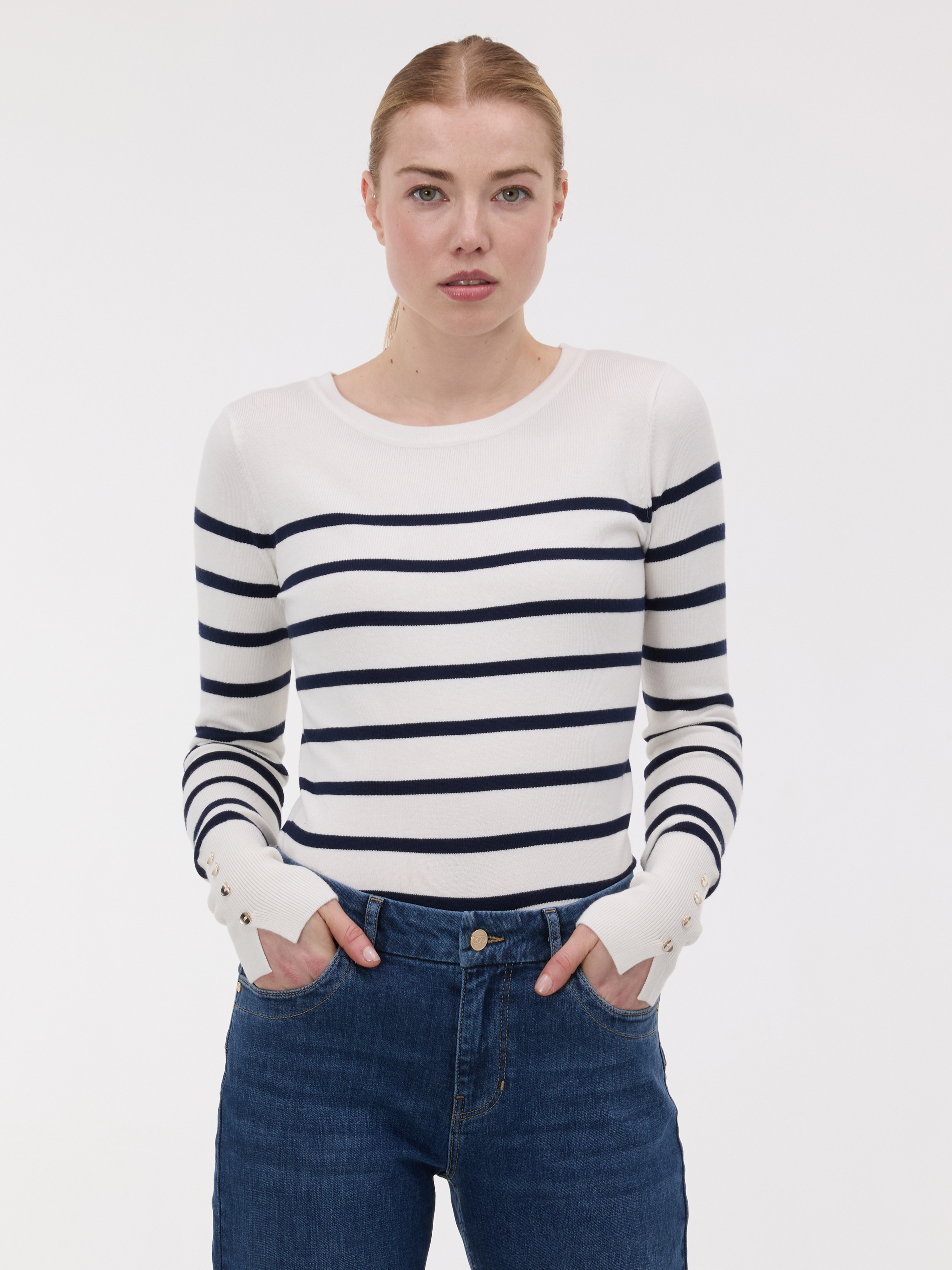 Дамски тъмносин раиран пуловер ORSAY