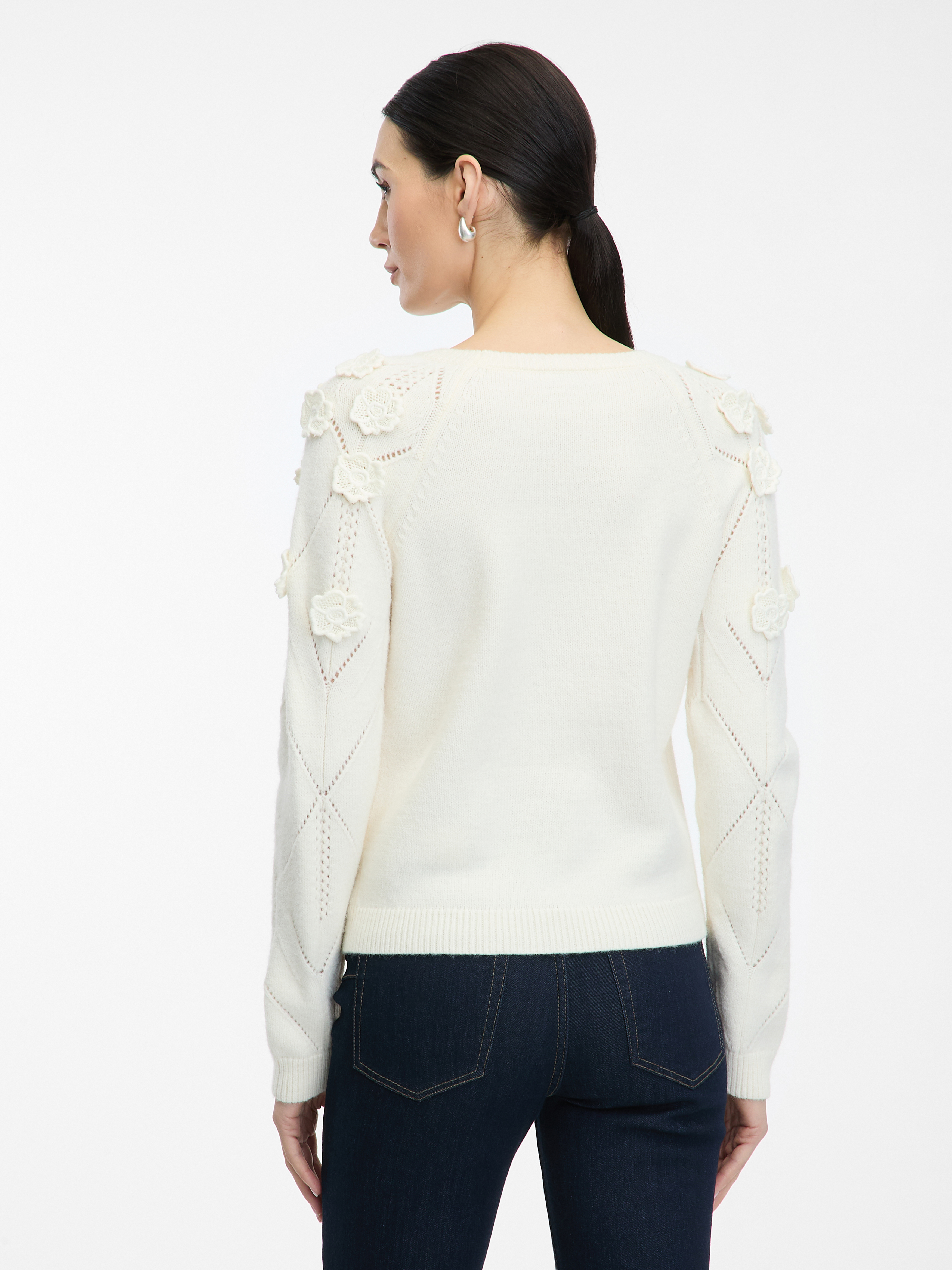 Cream women's sweater with floral application ORSAY - Women