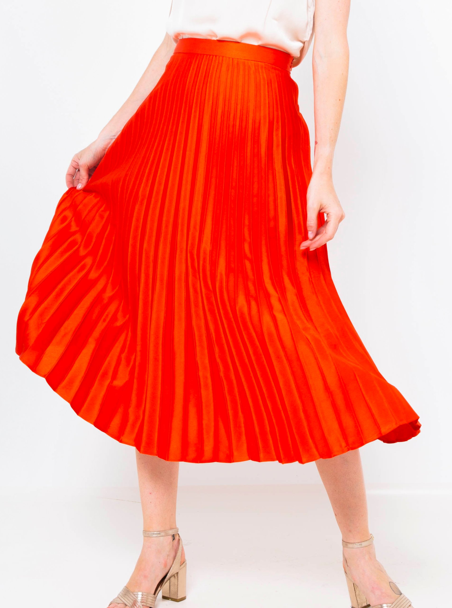 Orange Pleated Midi Skirt CAMAIEU - Ladies