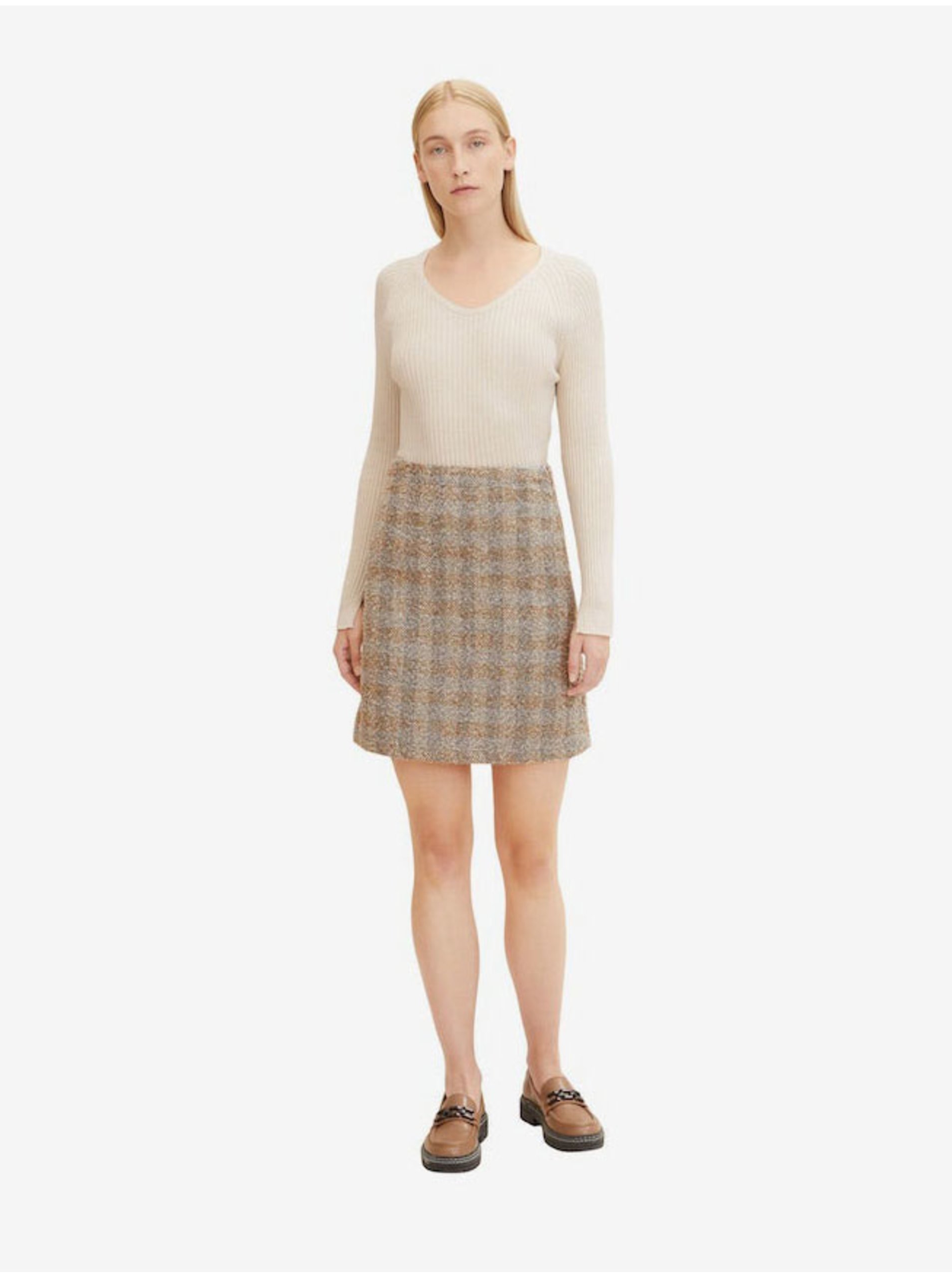 Brown-Grey Plaid Skirt Tom Tailor - Women