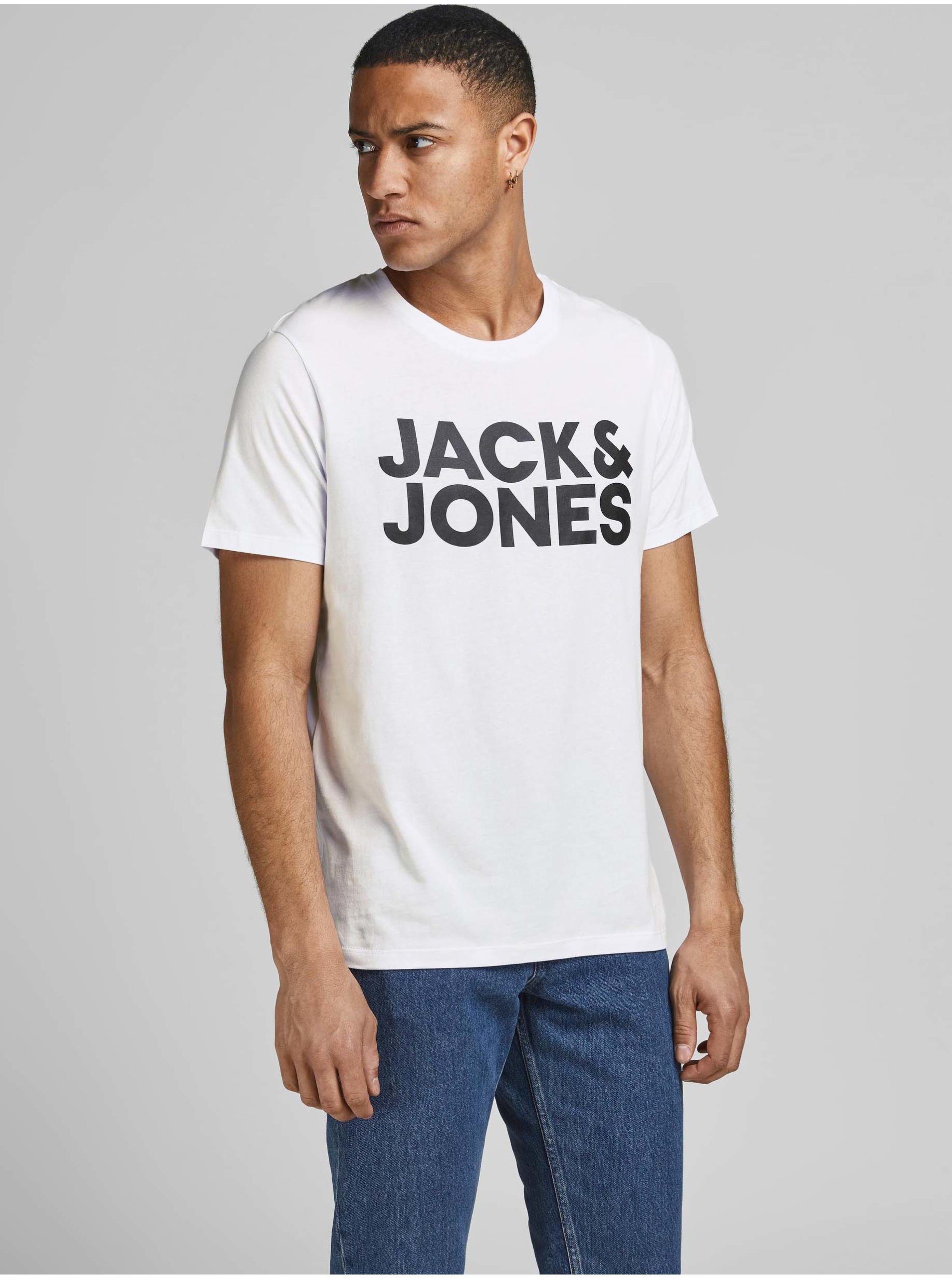 Levně Bílé tričko Jack & Jones Corp - Pánské