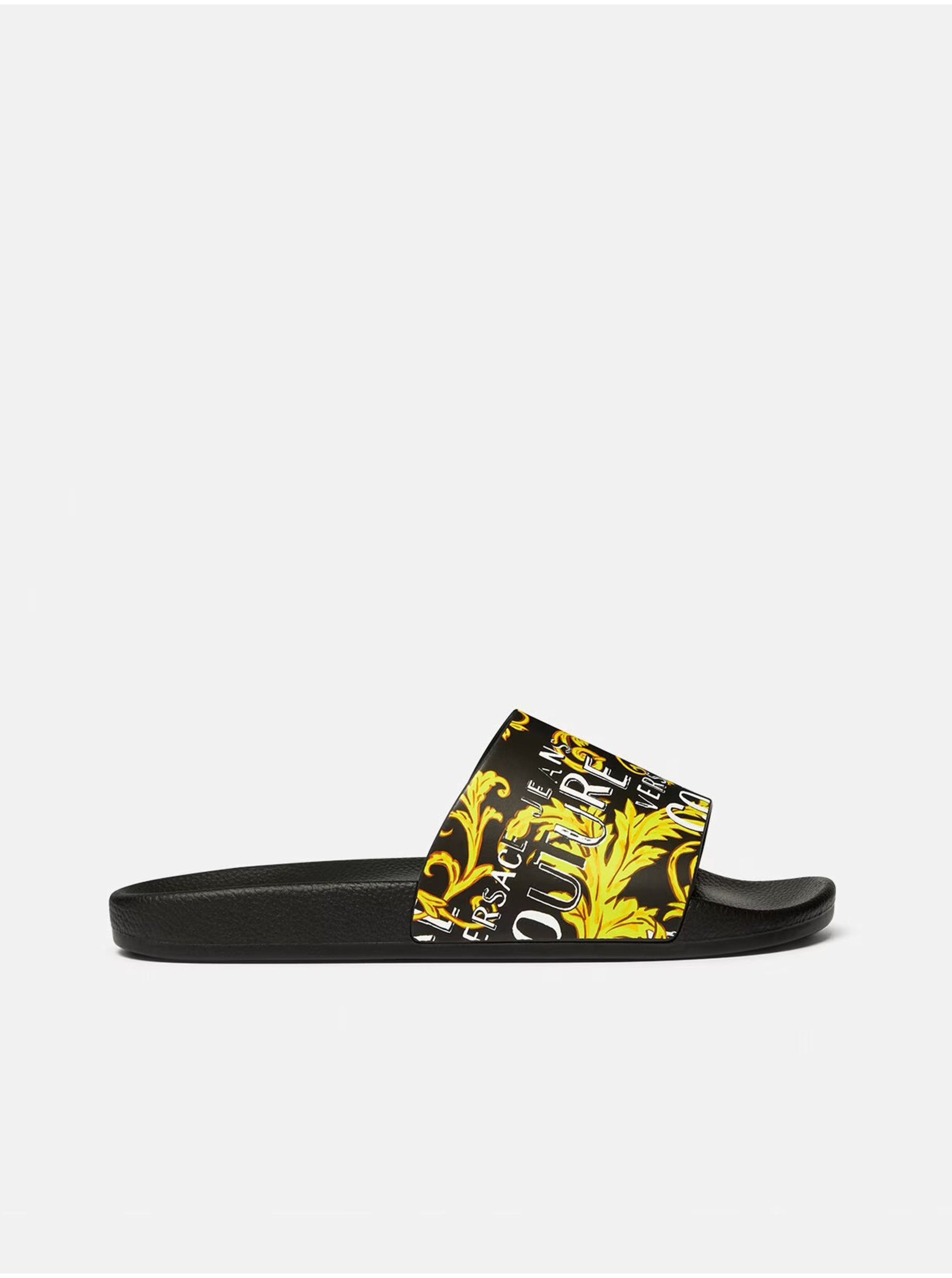 Versace Jeans Couture Fondo Yellow and Black Mens Patterned Slippers - Men