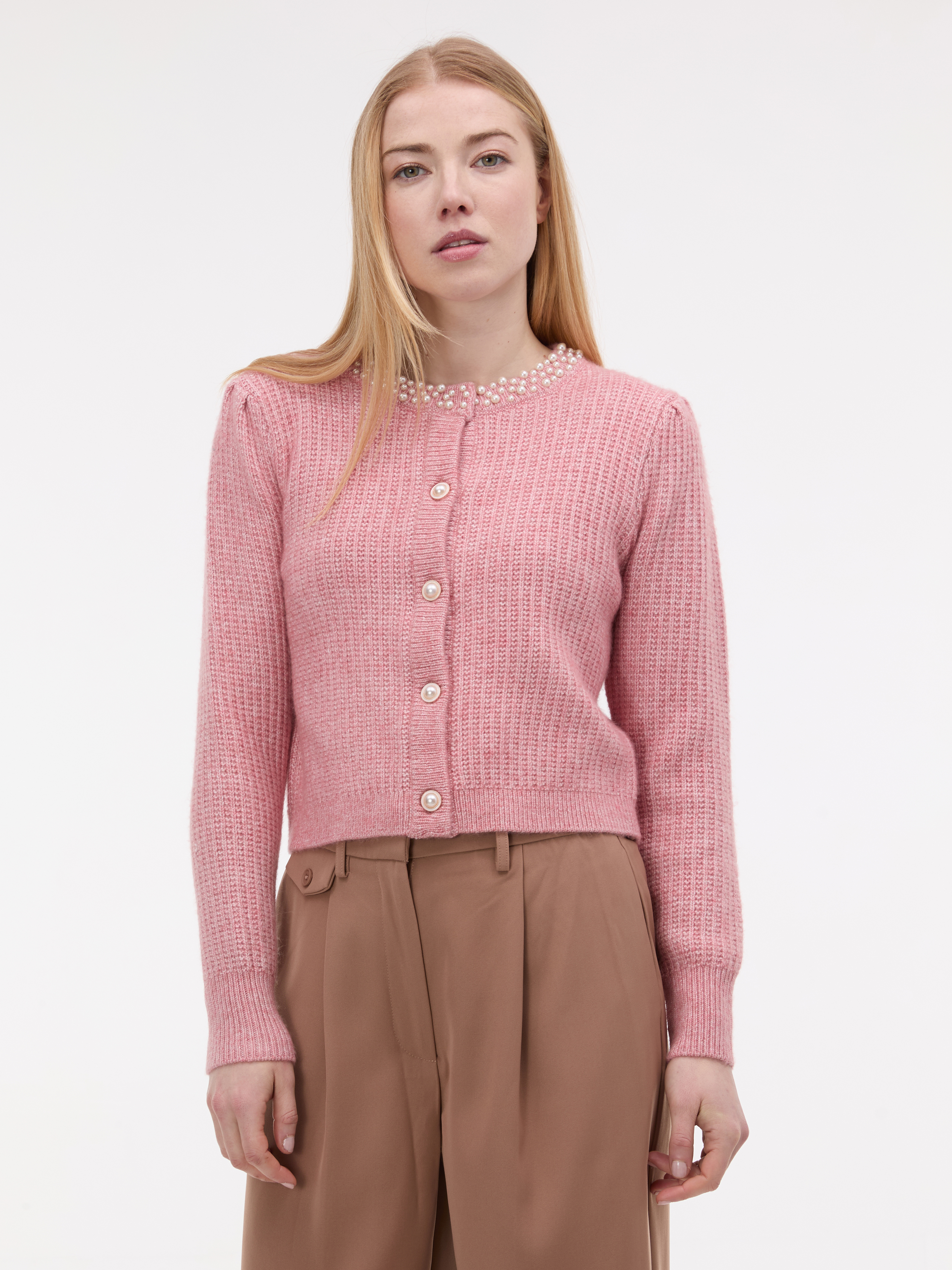 Světle růžový dámský cardigan s aplikací ORSAY