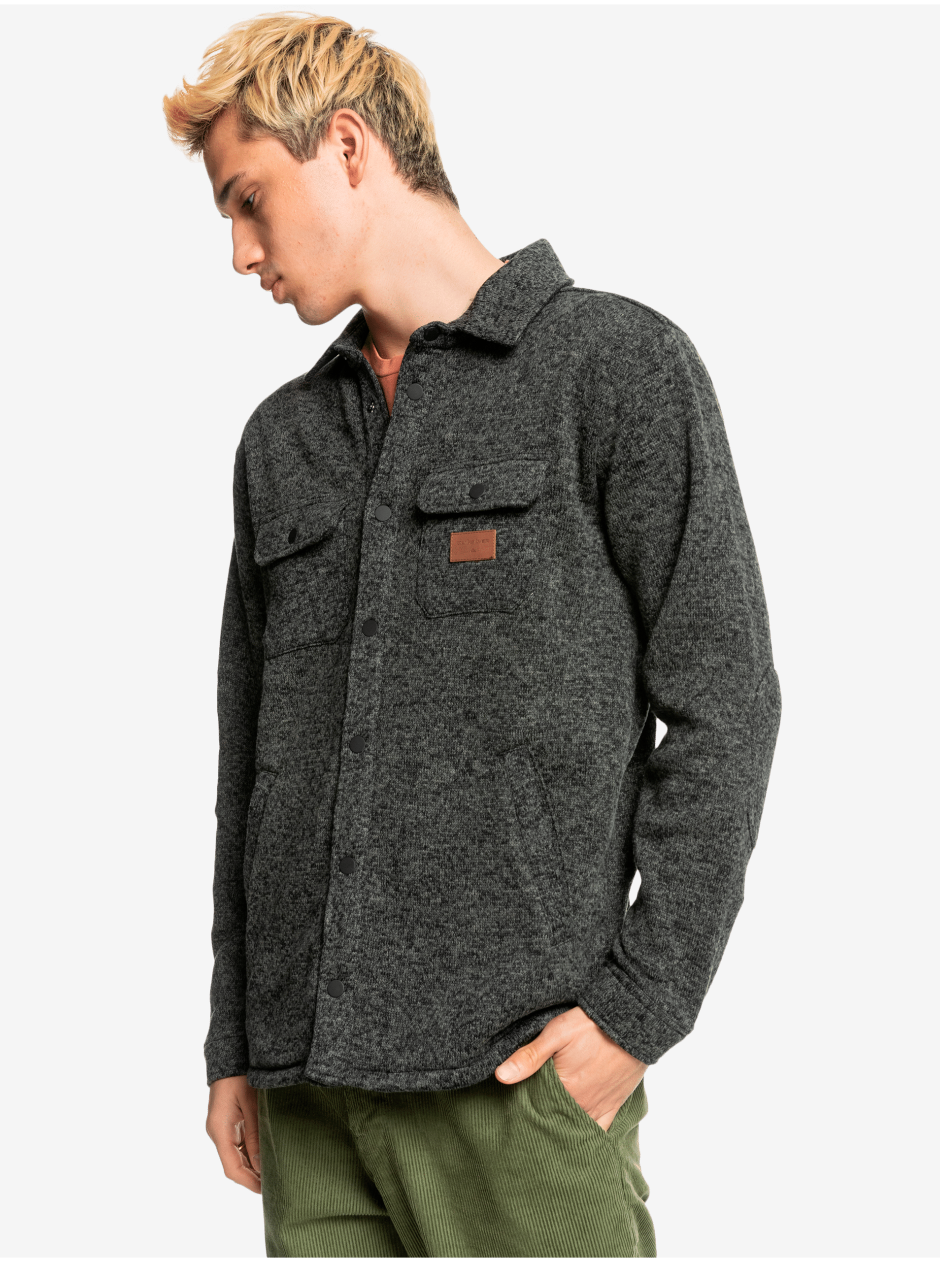 Dark Grey Men's Brindle Shirt with Quiksilver Keller Shirt Pockets - Men's