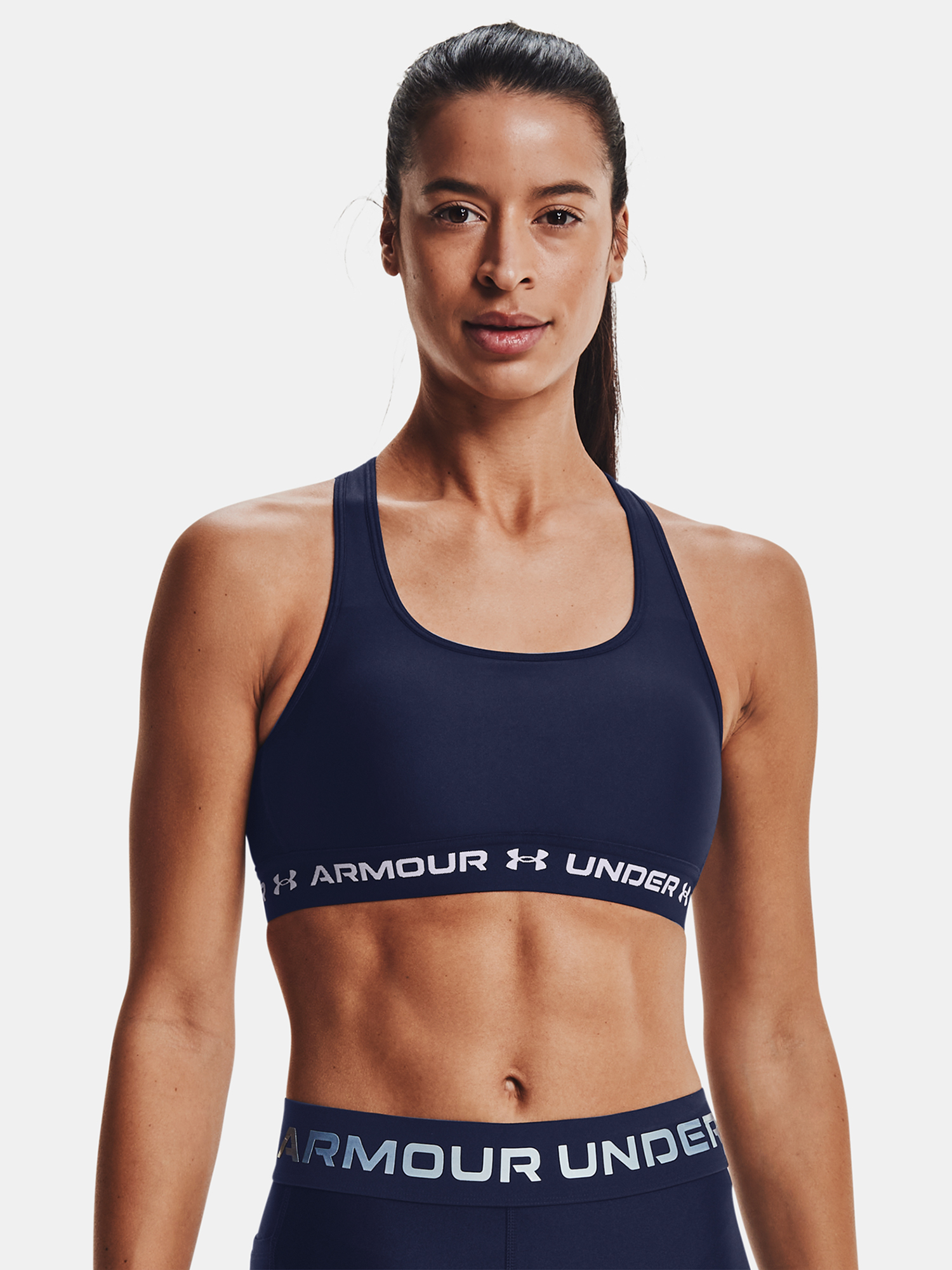 Tmavomodrá dámska športová podprsenka Under Armour UA Crossback Mid Bra