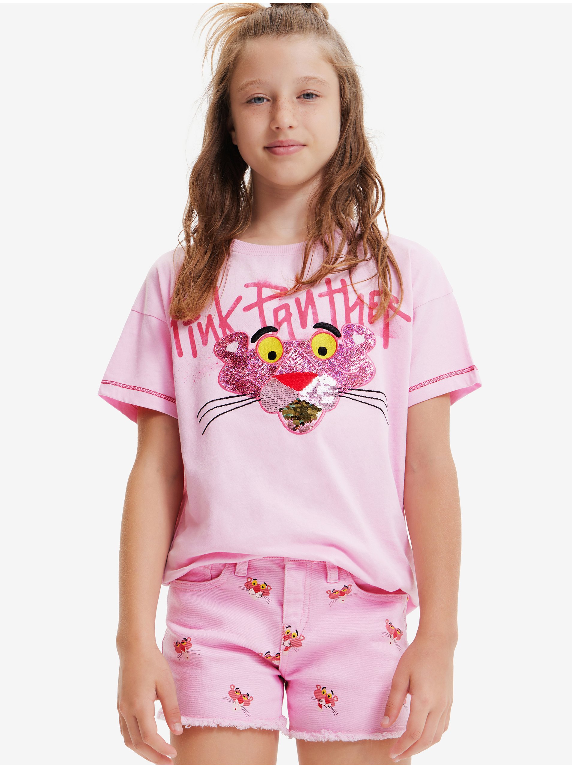 Růžové holčičí tričko Desigual Pink Panther - Holky