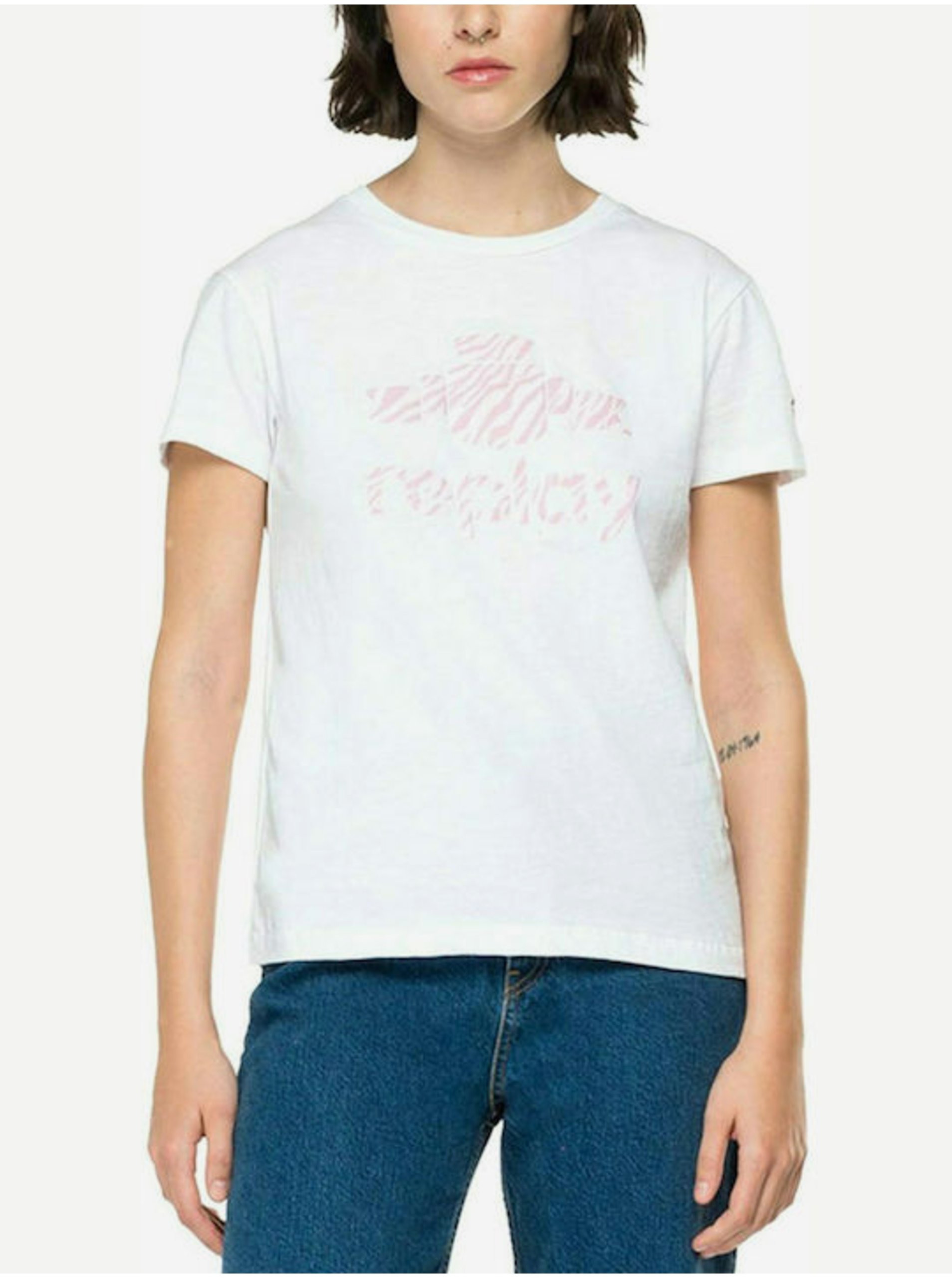 Levně Bílé dámské tričko Replay - Dámské