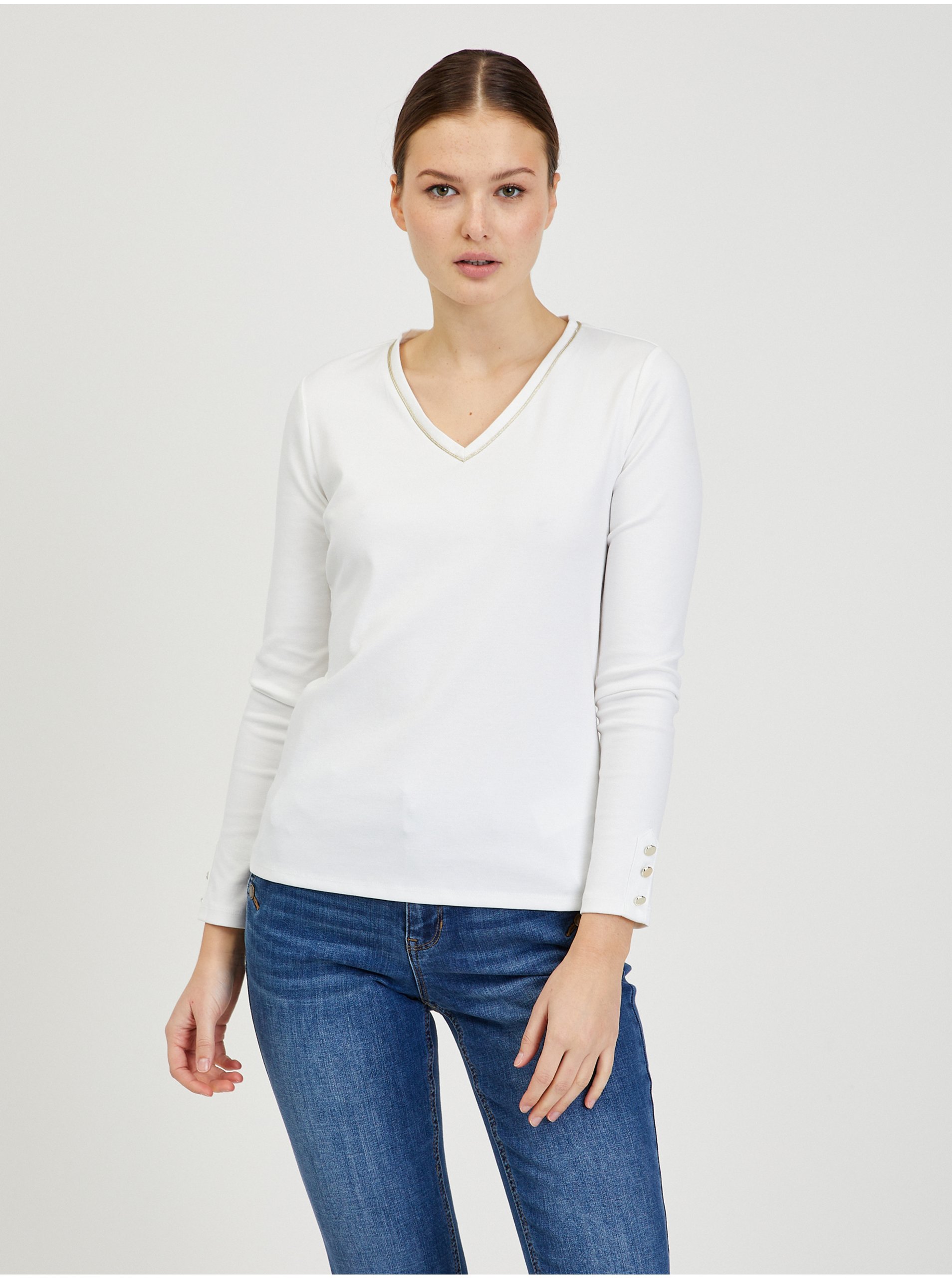 Levně Bílé dámské tričko s dlouhým rukávem ORSAY - Dámské