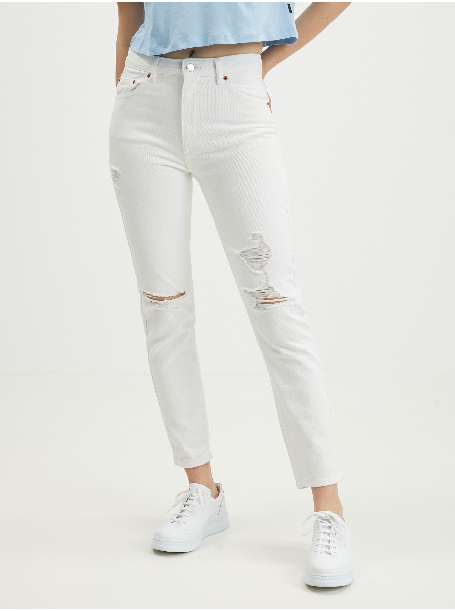 Levně Bílé slim fit džíny s potrhaným efektem TALLY WEiJL - Dámské