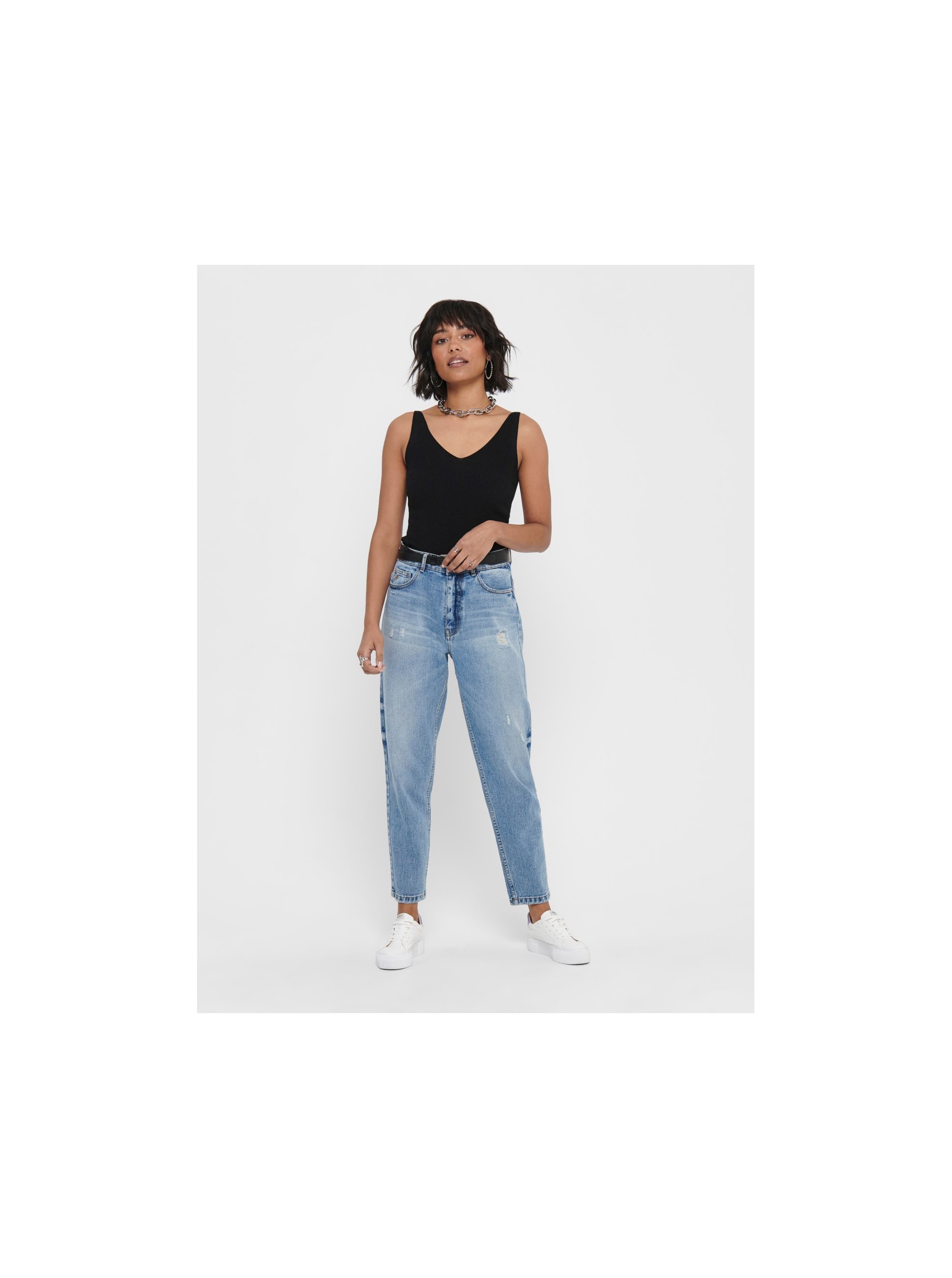 Jacqueline de Yong Nanna Black Ribbed Tank Top