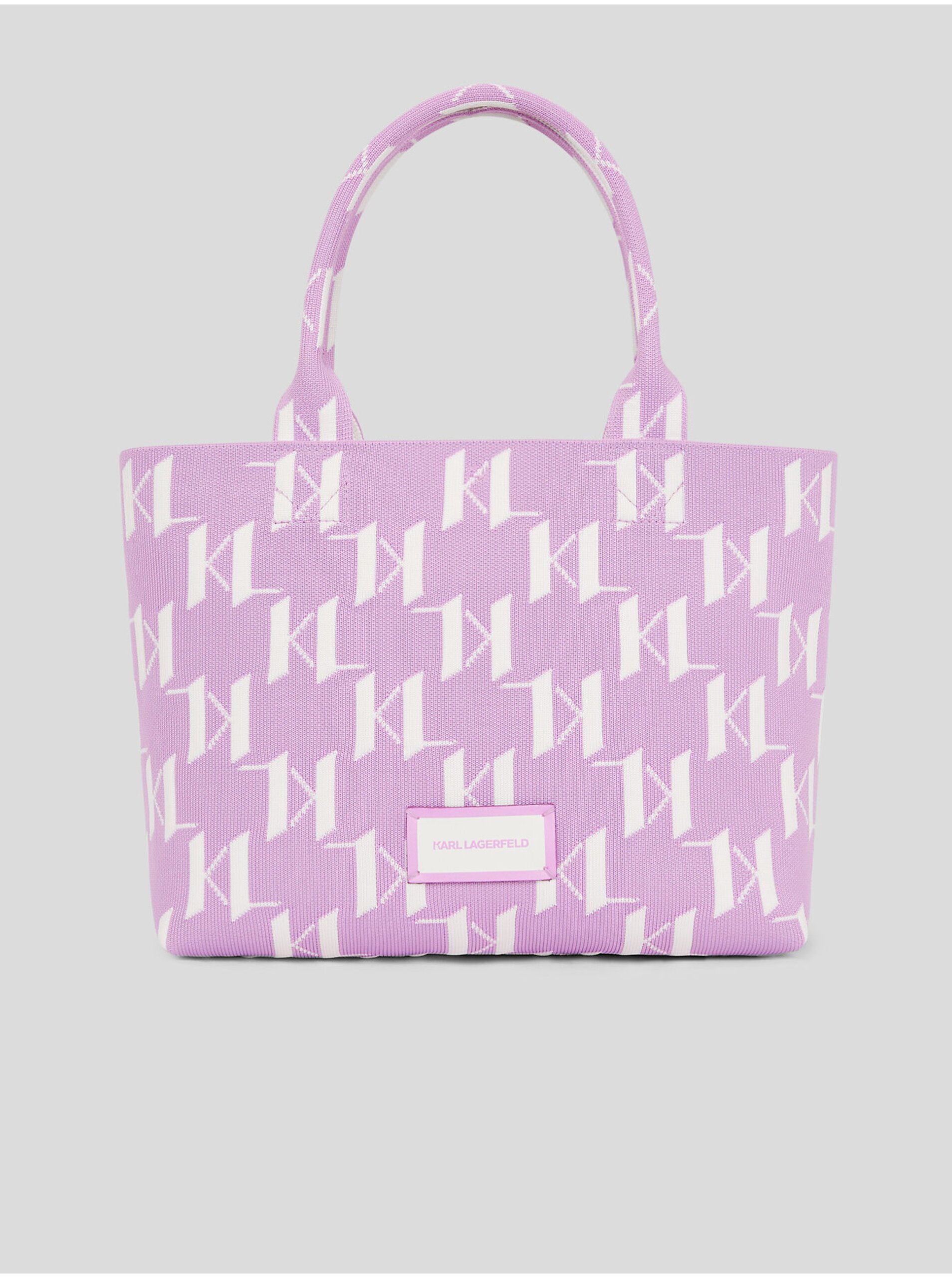 Women's White-Purple Patterned Handbag KARL LAGERFELD Monogram Knit - Women