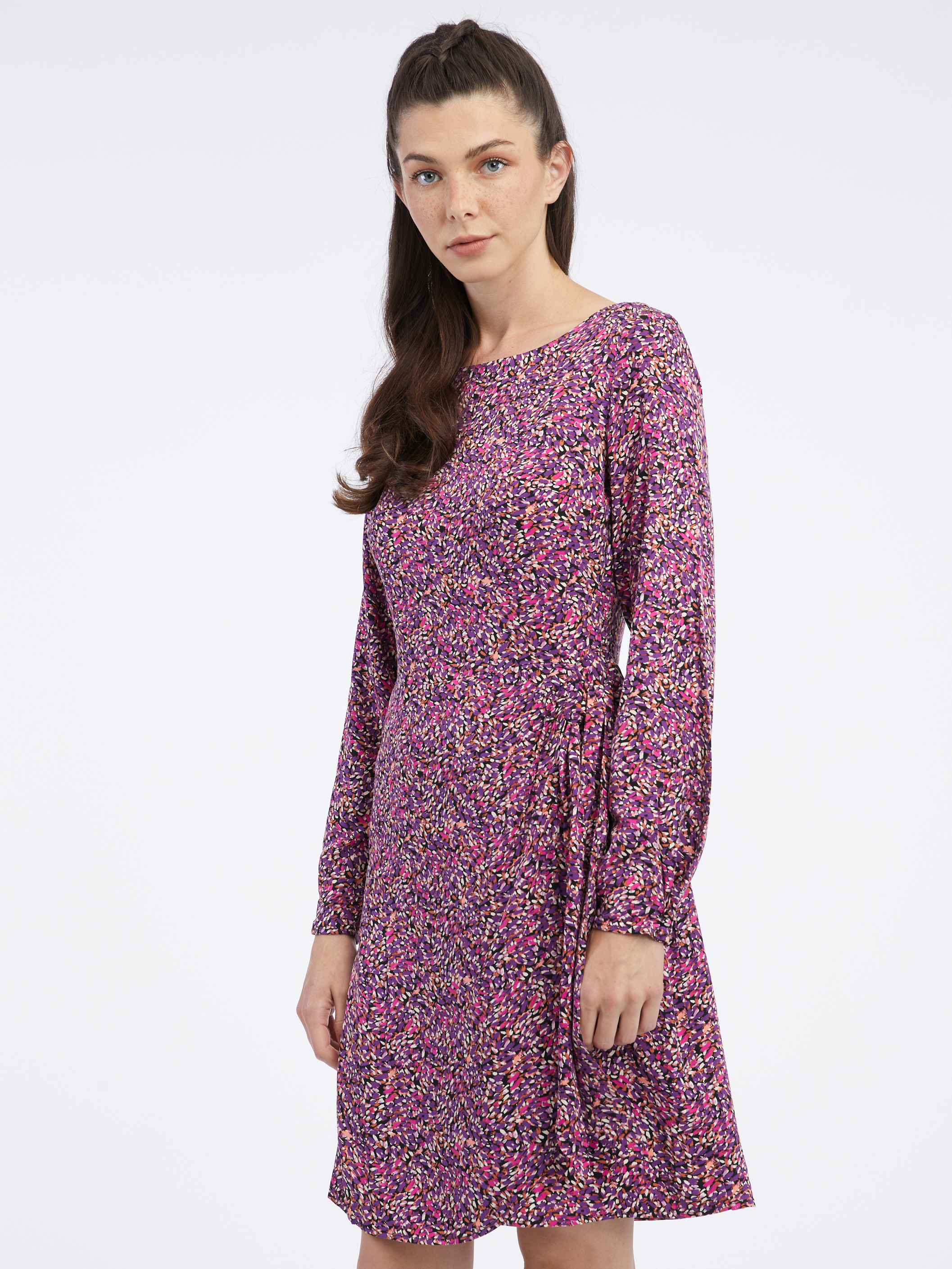 Levně Orsay Růžovo-fialové dámské vzorované šaty - Dámské