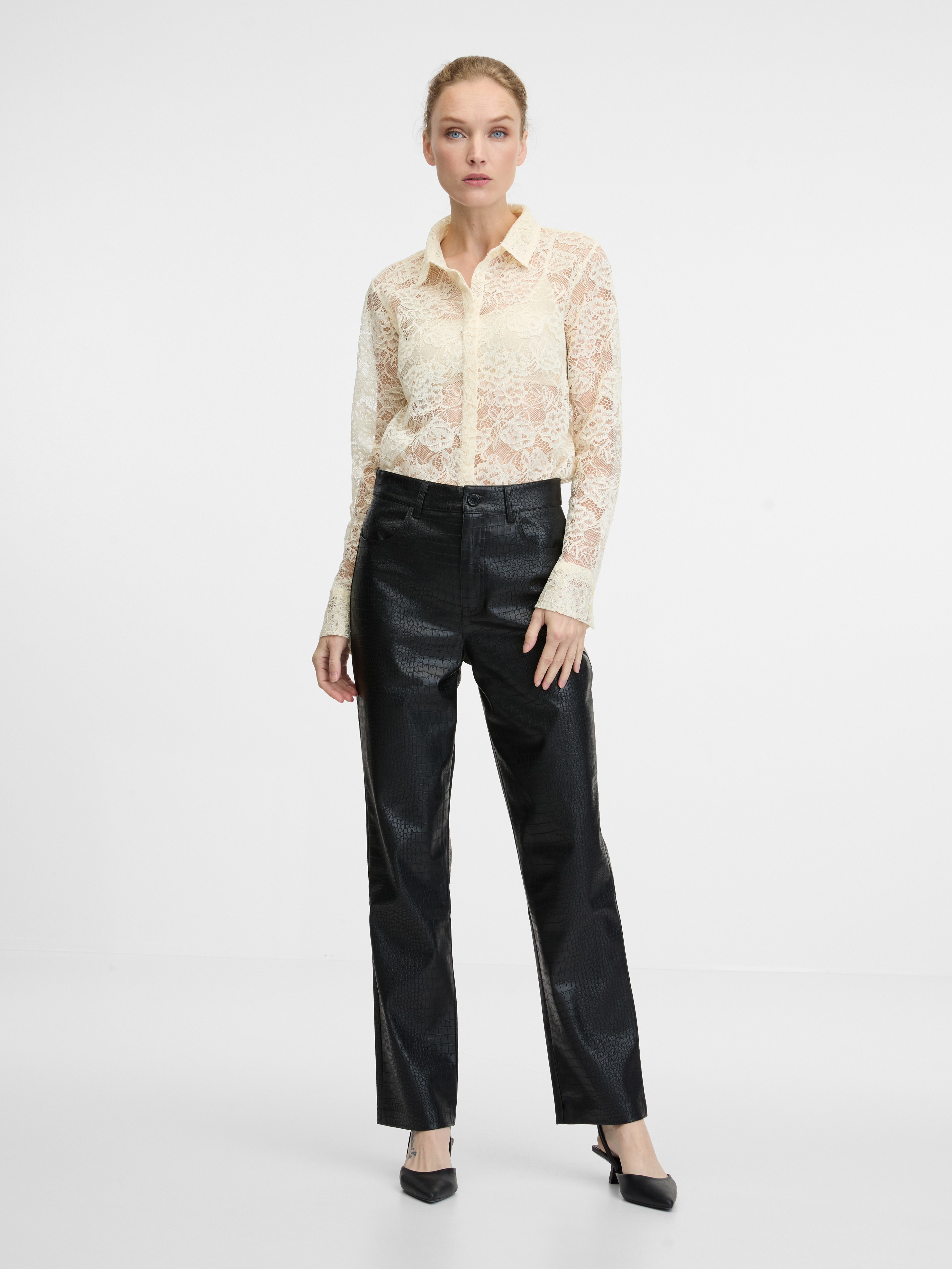 Black leatherette women's trousers ORSAY - Women's