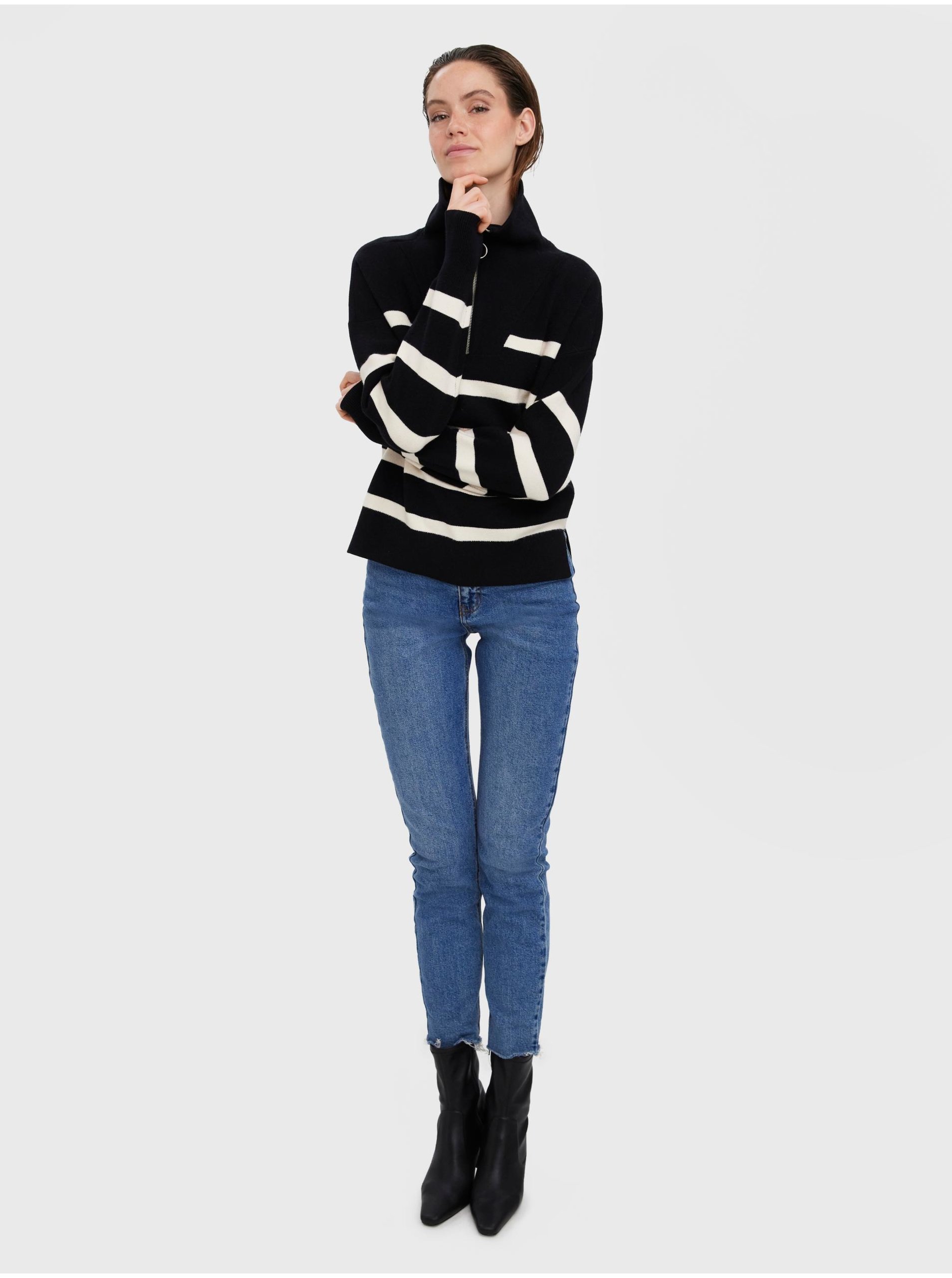 Cream-black striped sweater VERO MODA Saba - Women's