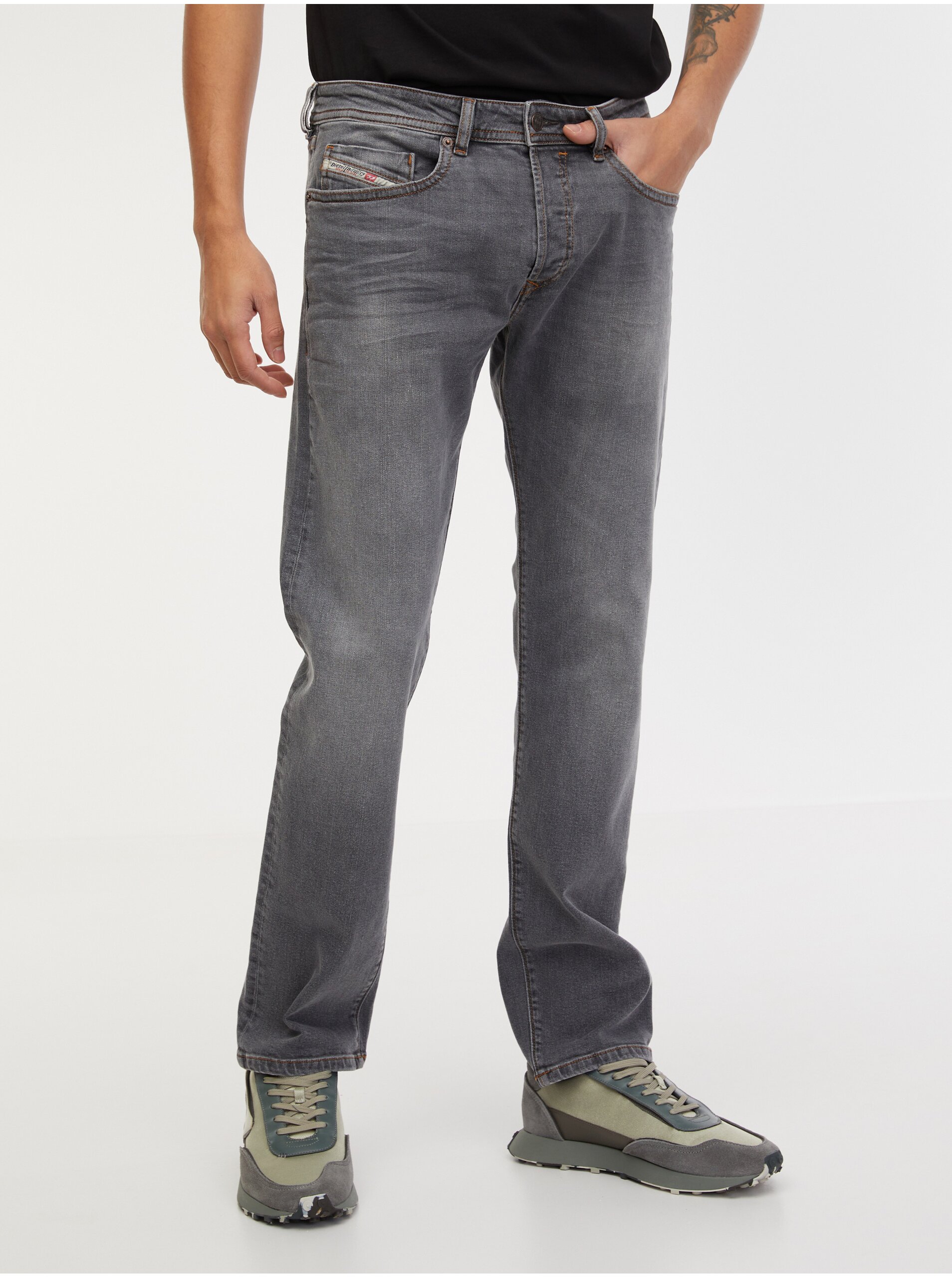 Grey Men's Straight Fit Diesel Buster Jeans - Men's