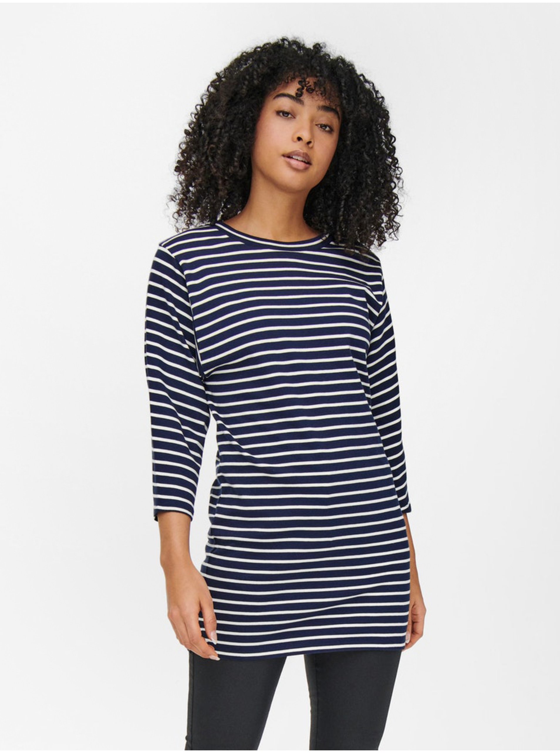 Dark Blue Striped Dress with Three-Quarter Sleeve JDY Maggie - Women