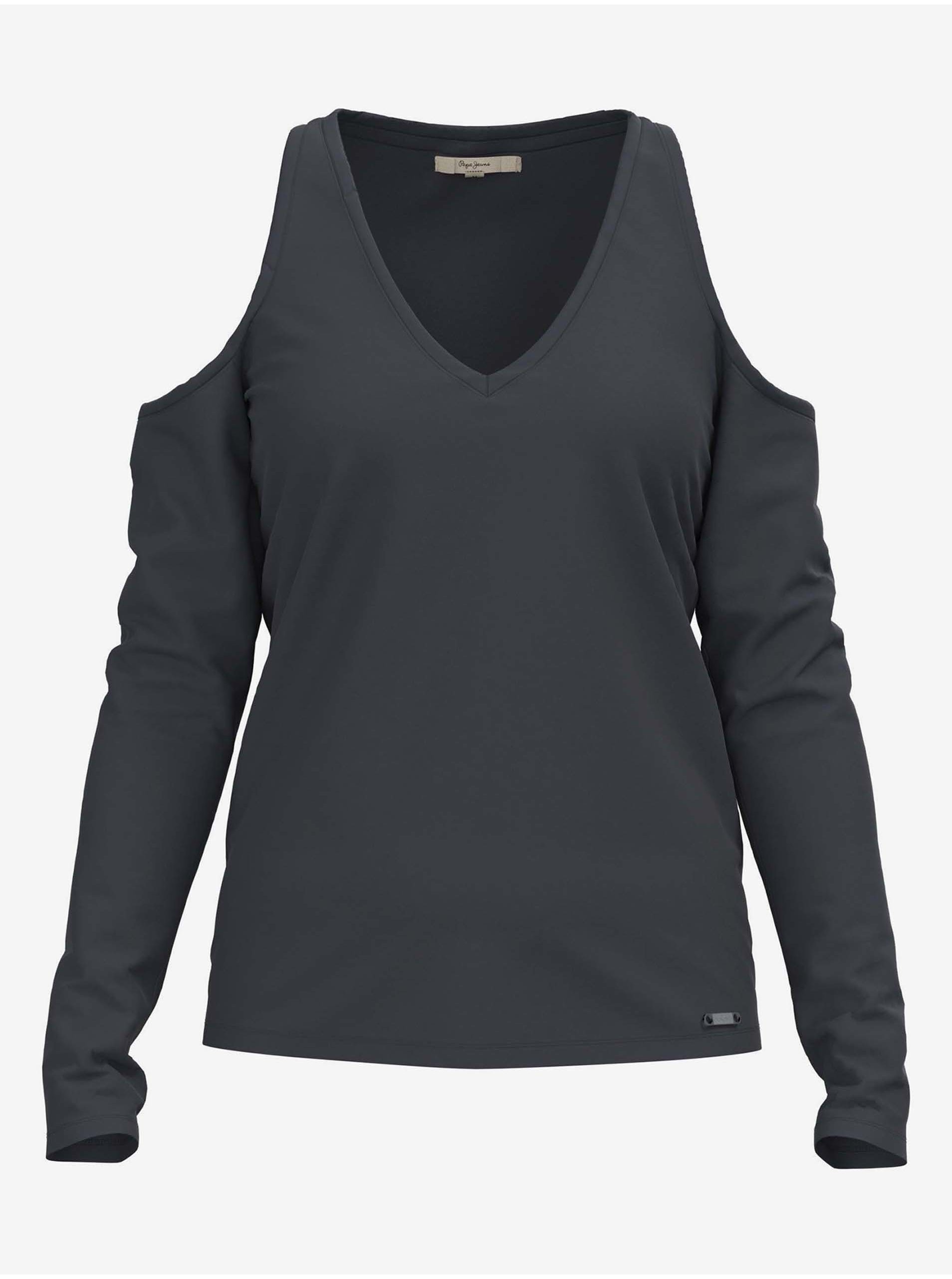 Levně Tmavě šedé dámské tričko s odhalenými rameny Pepe Jeans Cora - Dámské