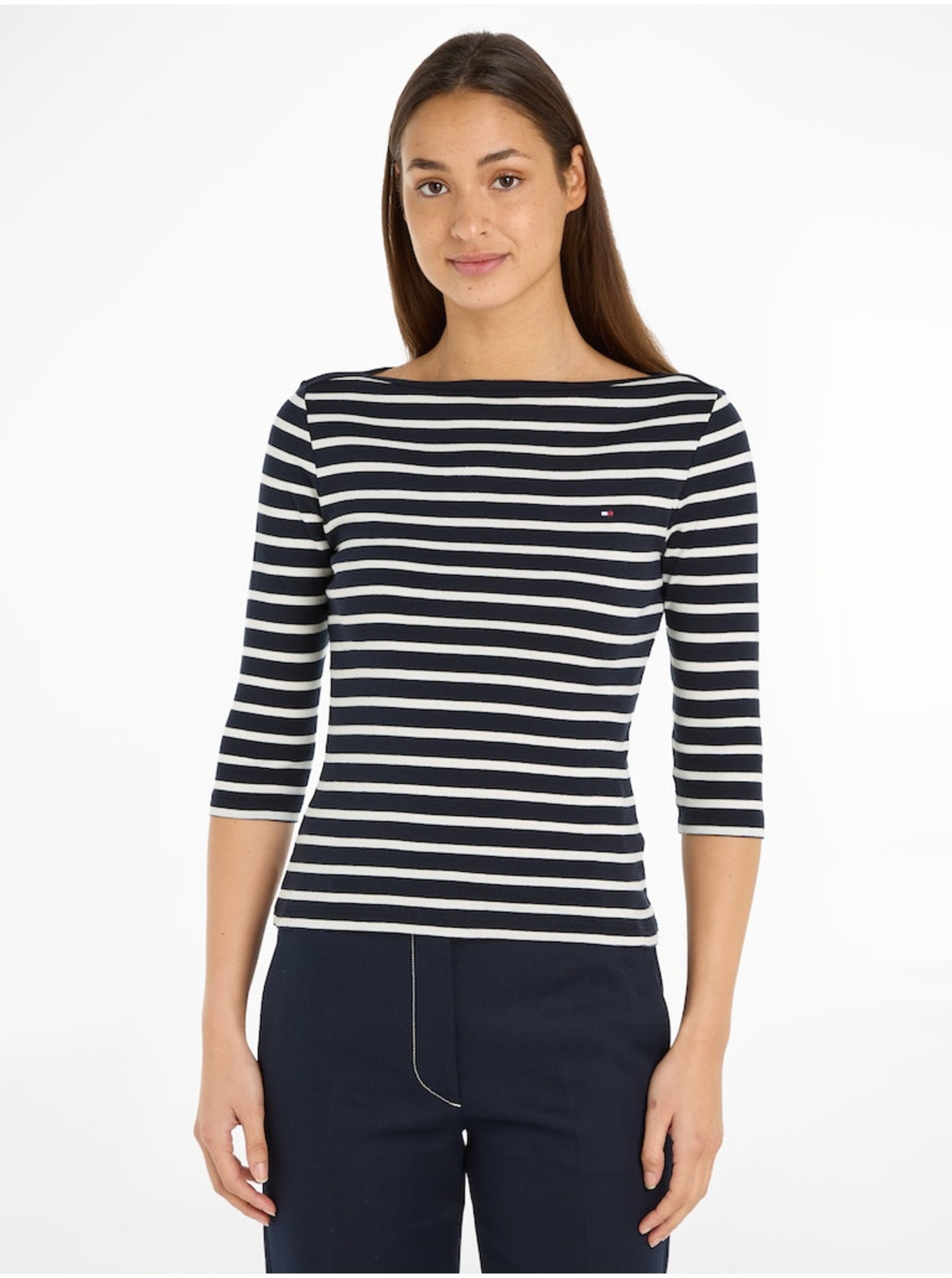 White and Blue Women's Striped T-Shirt Tommy Hilfiger New Cody - Women