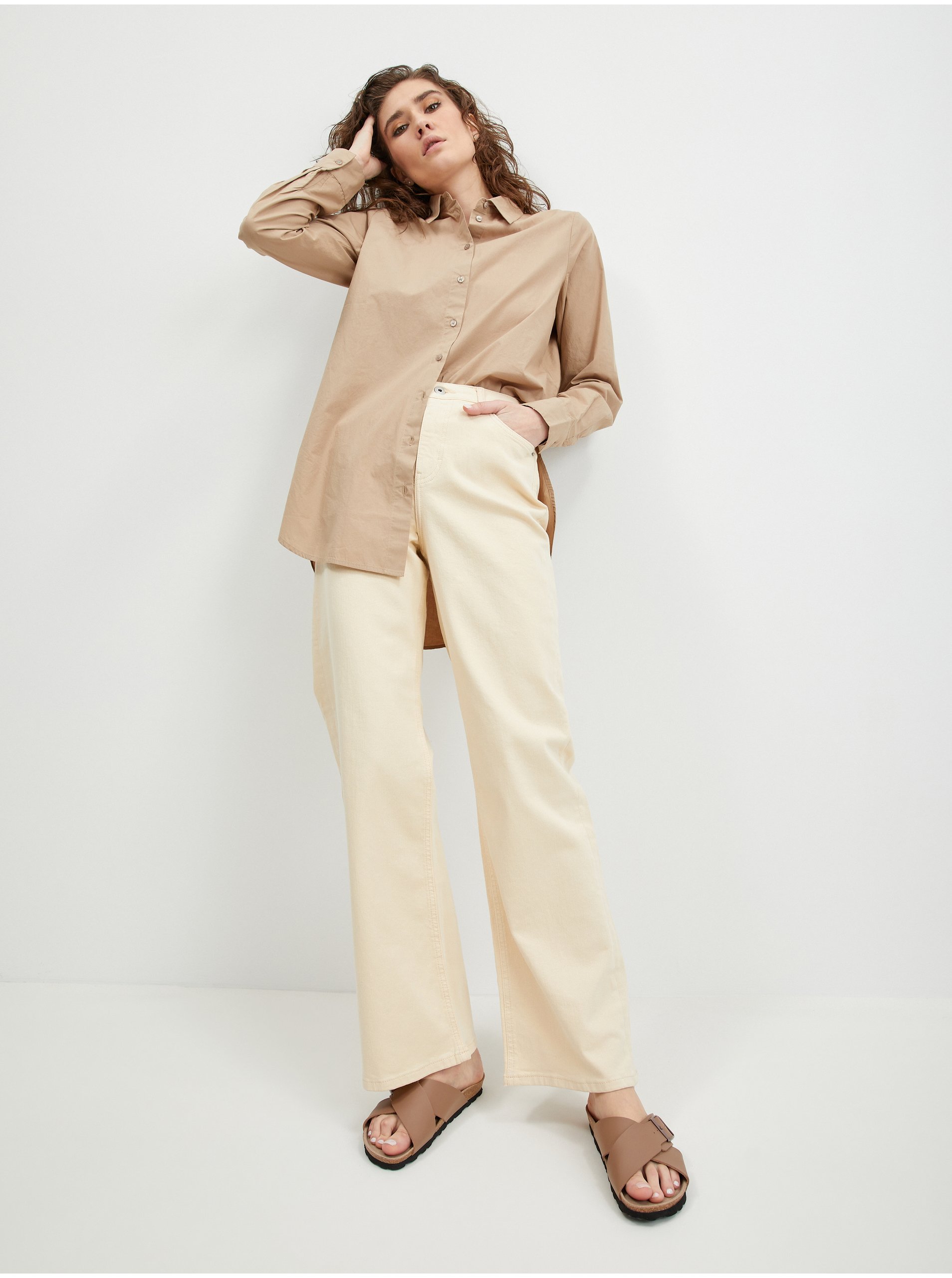 Flared, Bootcut pentru femei Pieces - crem