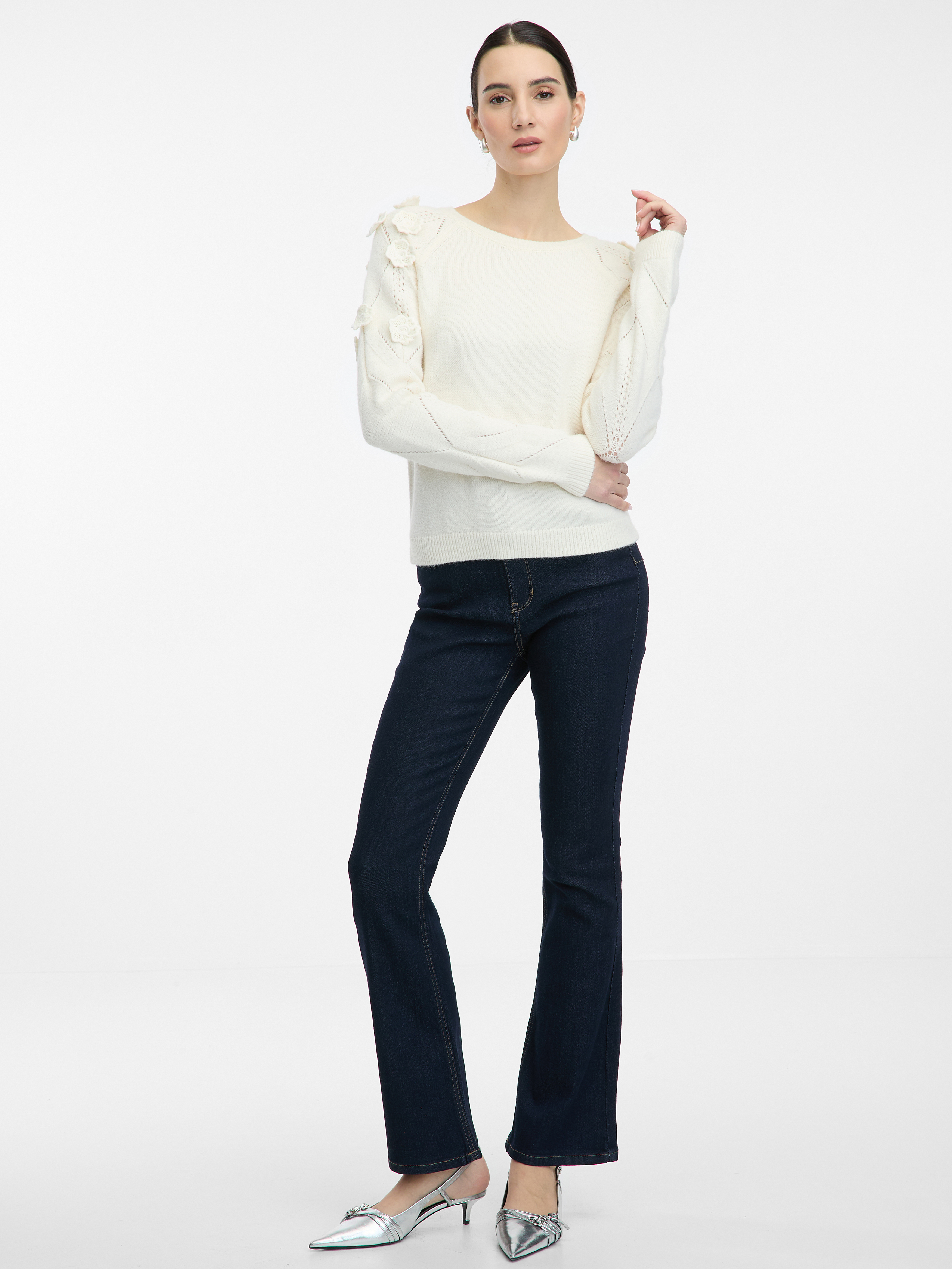 Cream women's sweater with floral application ORSAY - Women
