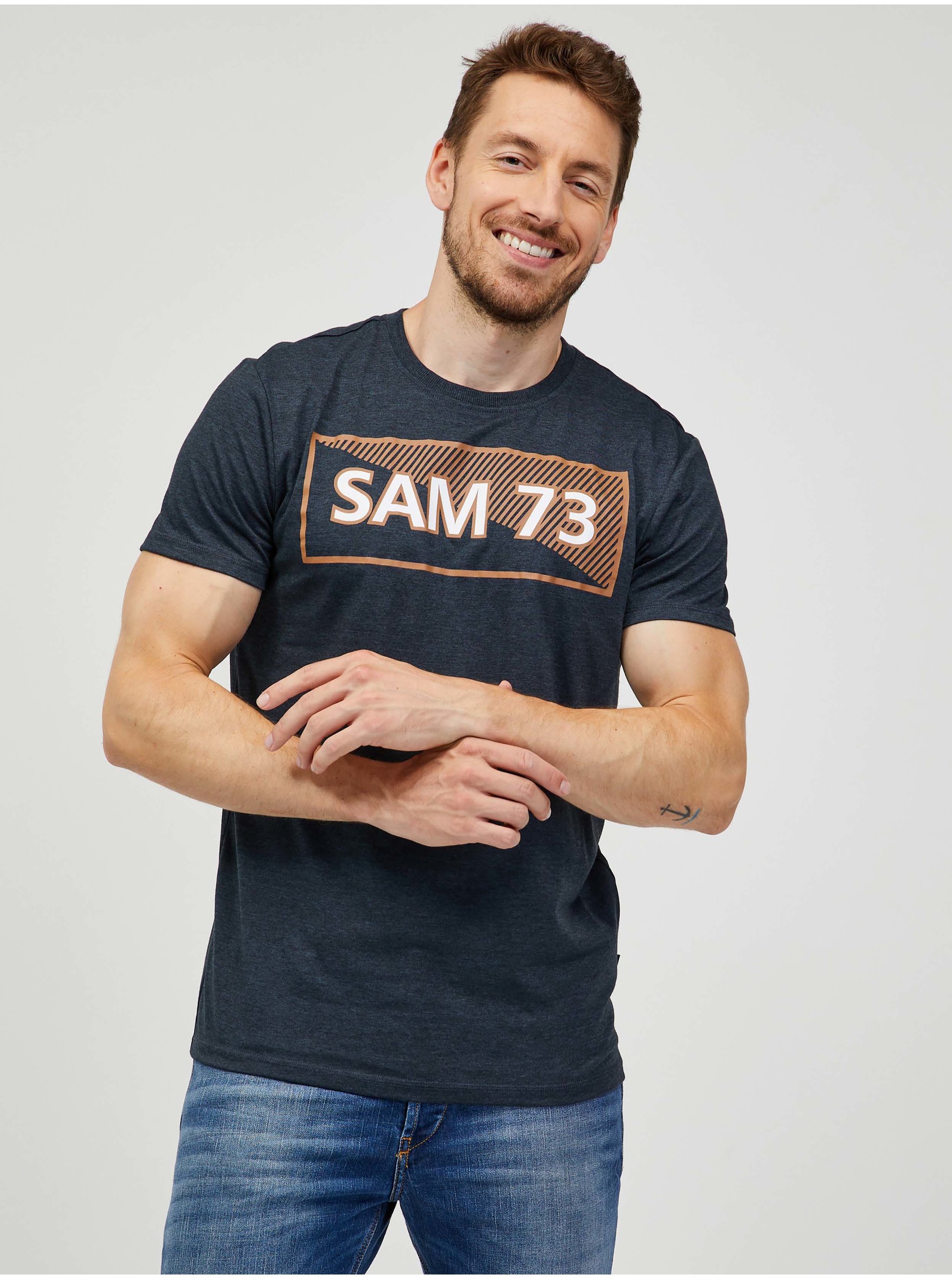 Levně SAM73 Tmavě šedé pánské tričko SAM 73 Fenri - Pánské
