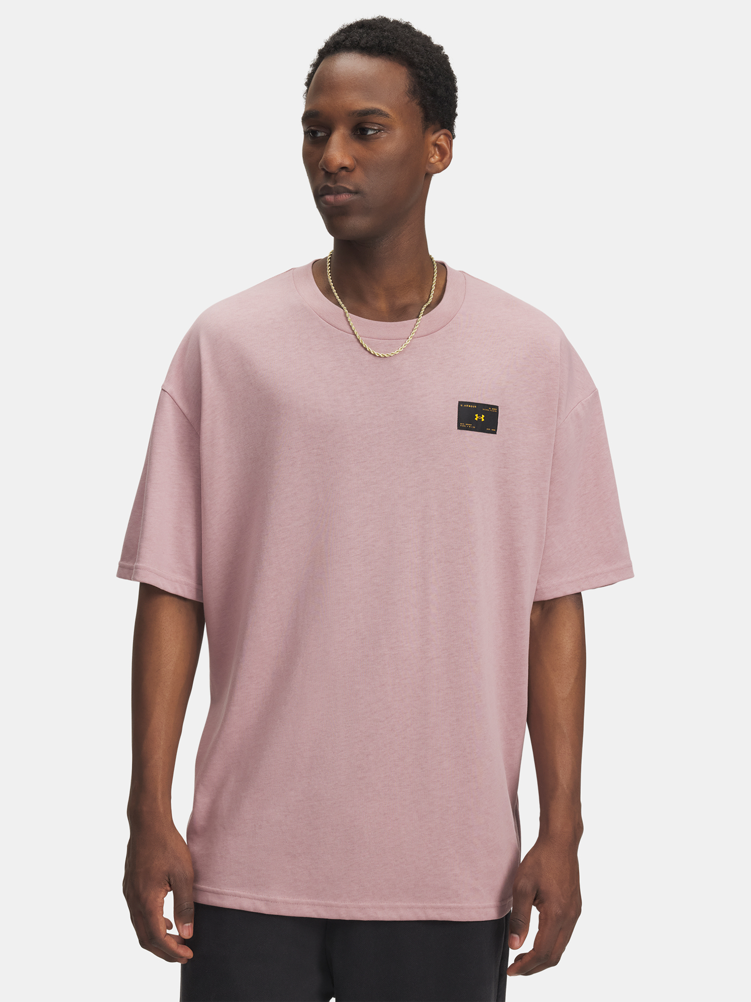 Men's Under Armour UA HWT WOVEN LABEL SS-PNK T-Shirt - Men's