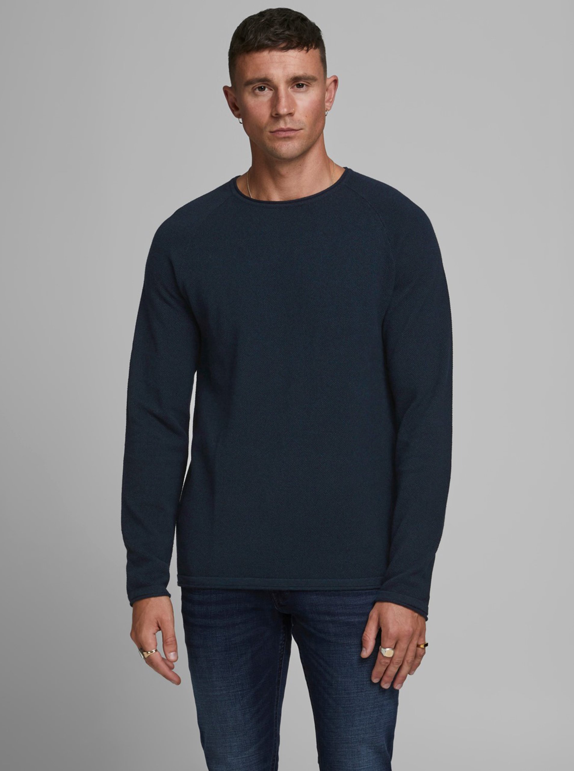 Tmavě Modrý Pánský Basic Svetr Jack & Jones Ehill - Pánské