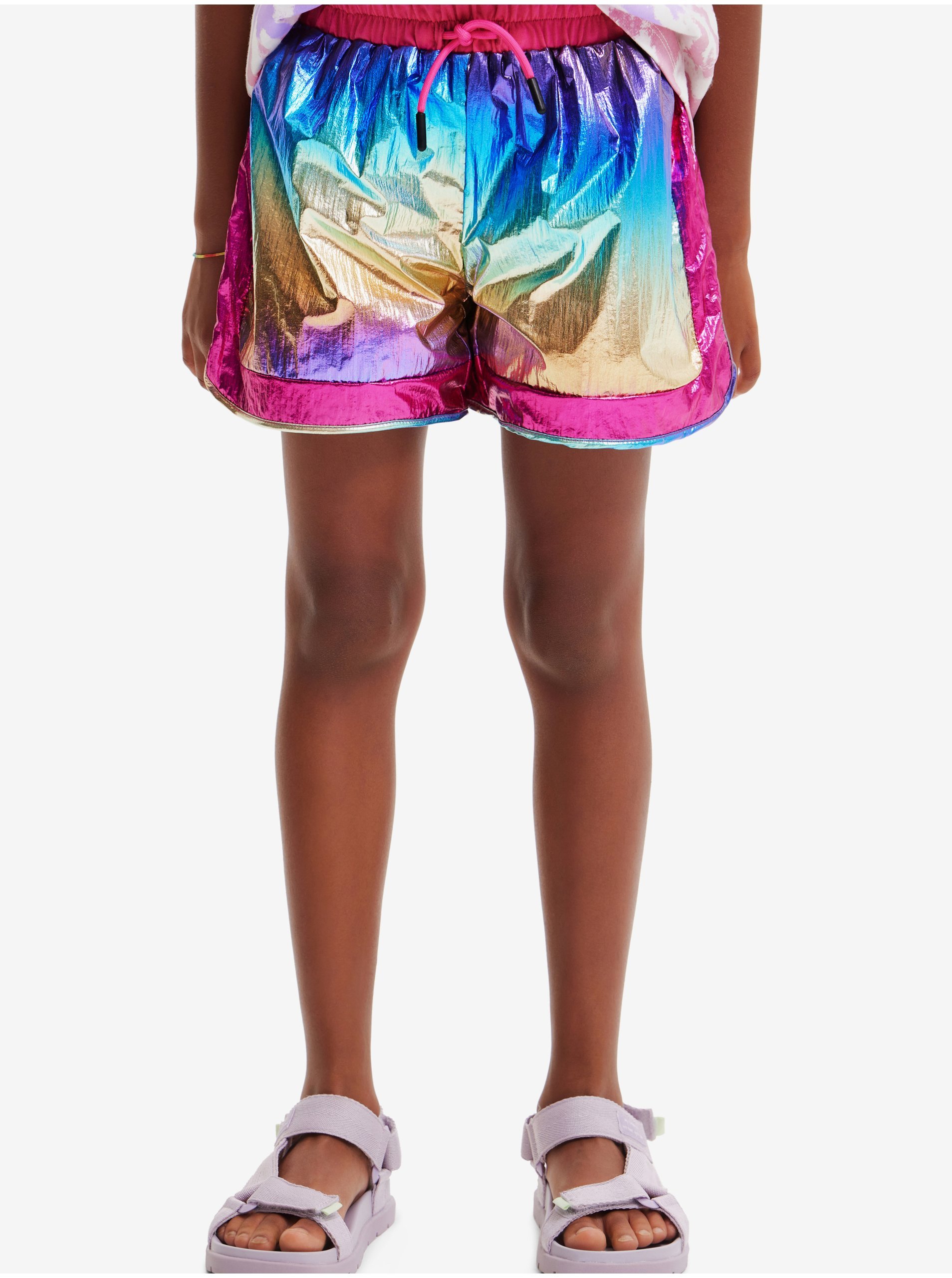 Pink-blue Girly Metallic Shorts Desigual Nature - Girls