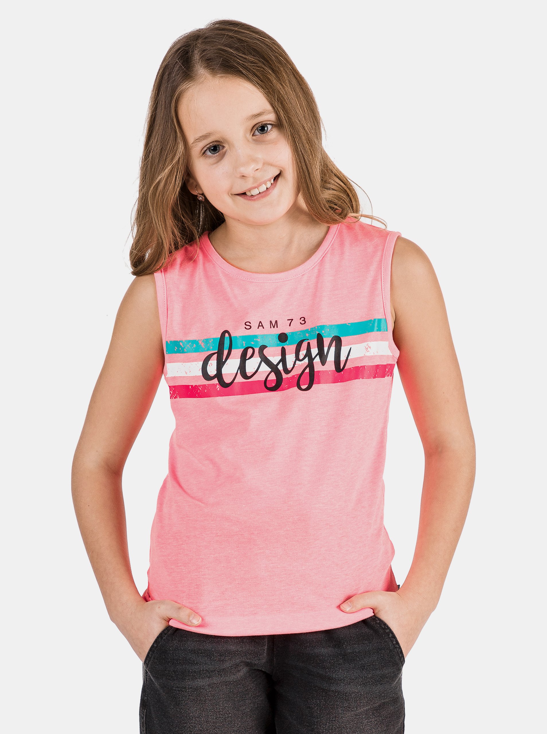 Pink Girl's T-shirt With SAM 73 Print