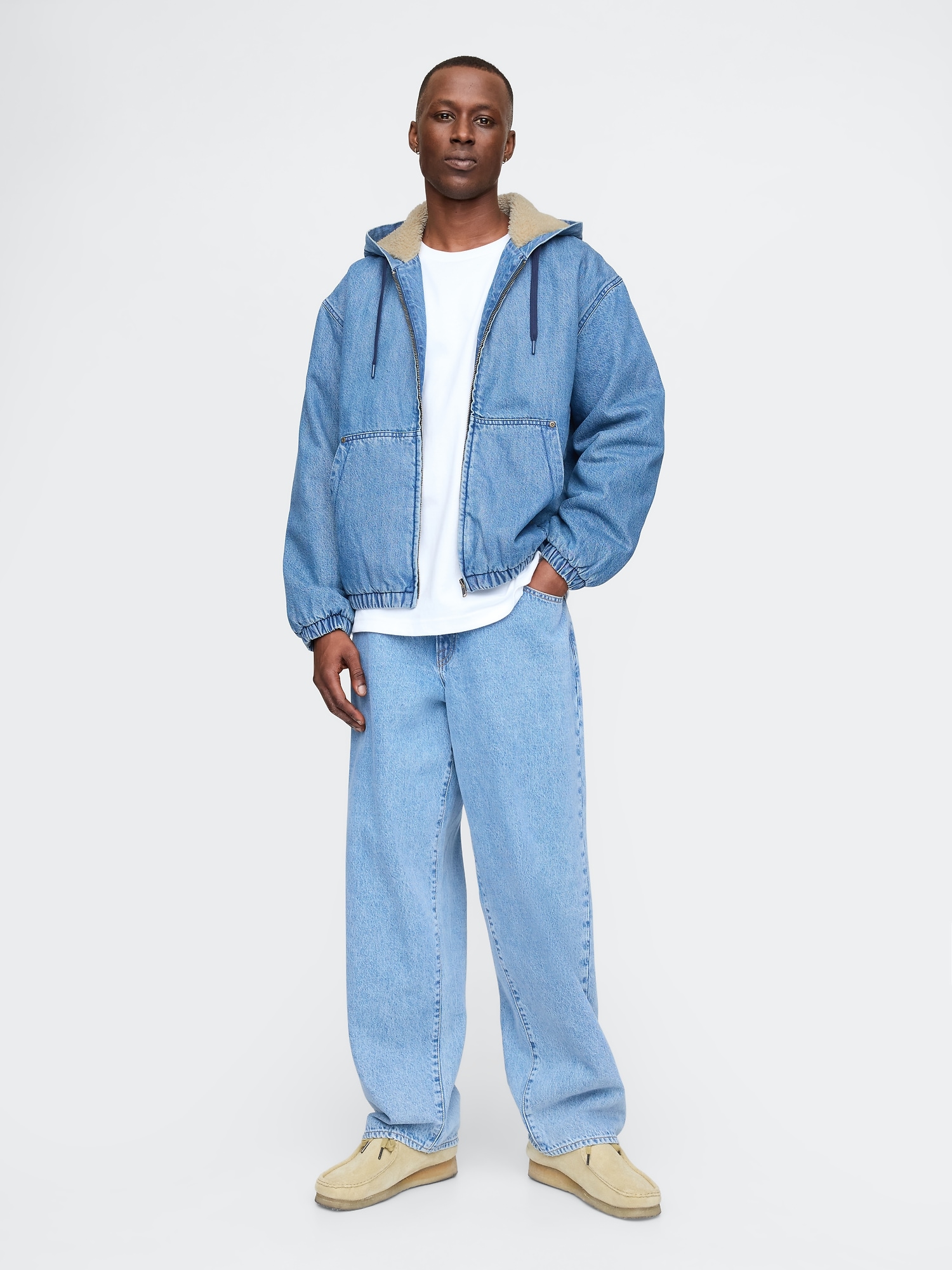 GAP Džínová Oversize Sherpa Mikina - Pánské