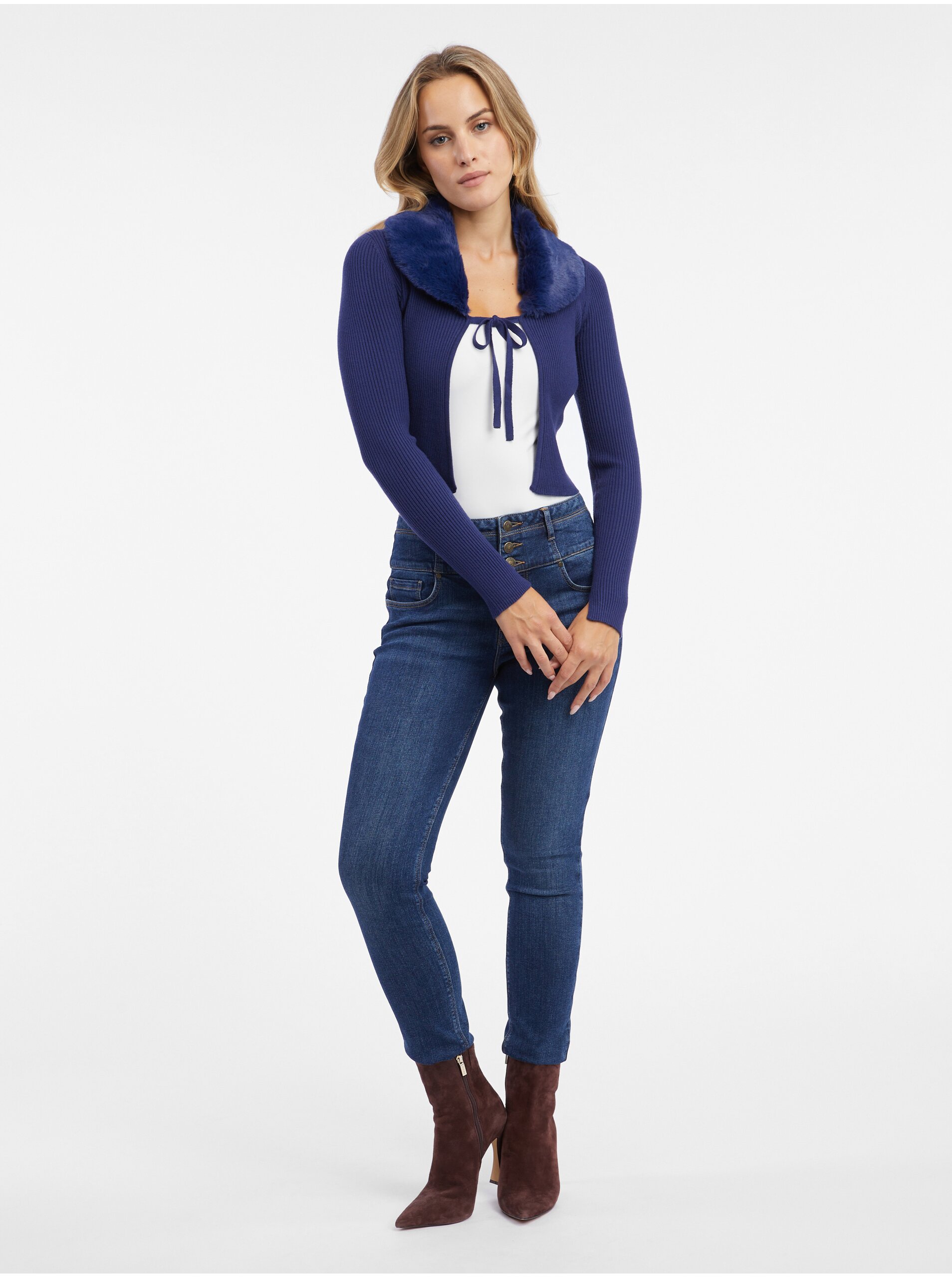 Orsay Blue women's cardigan with faux fur - Women
